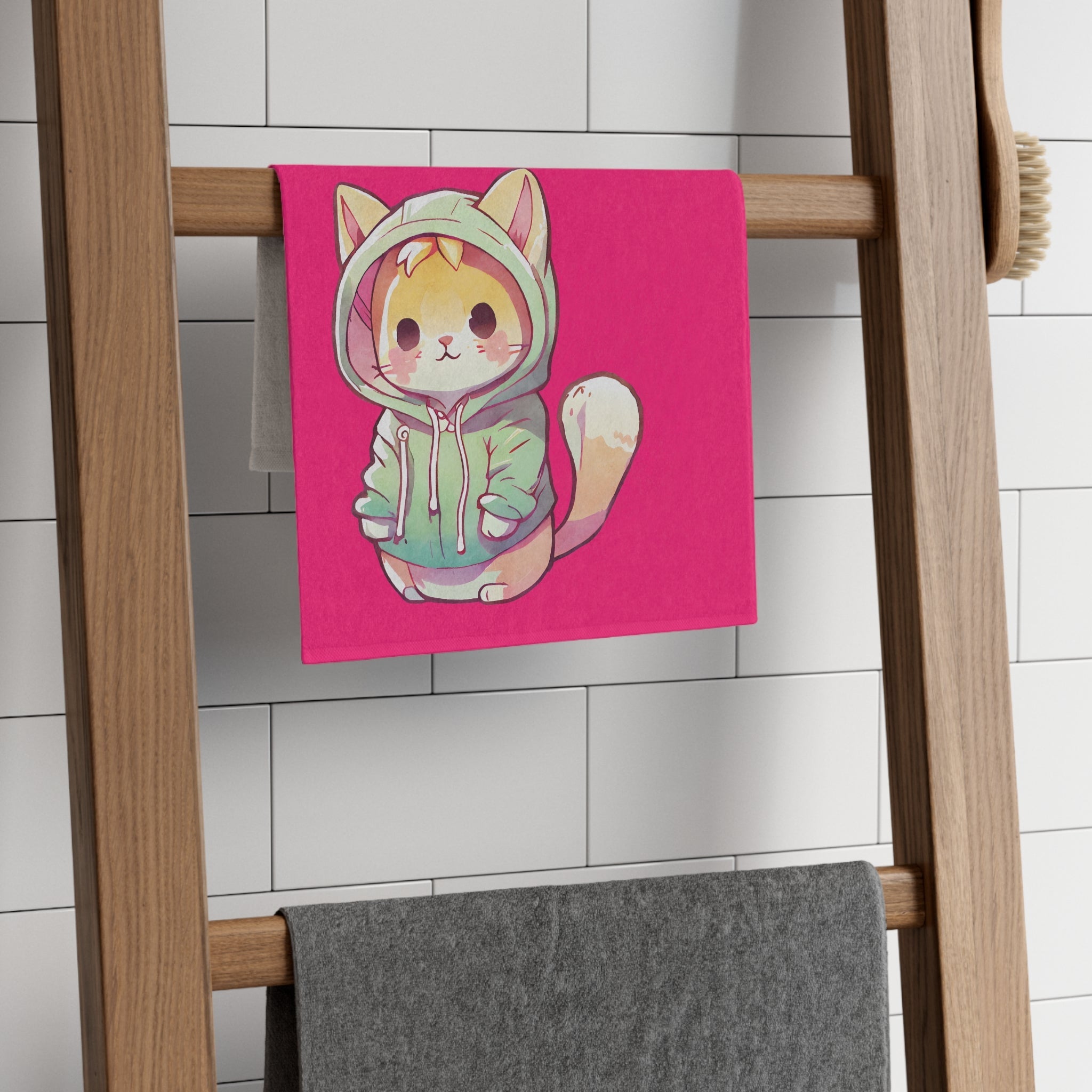Cute Anime Kitten Pink | Mix & Match Soft Fun-Flirty Lovers’ Towels