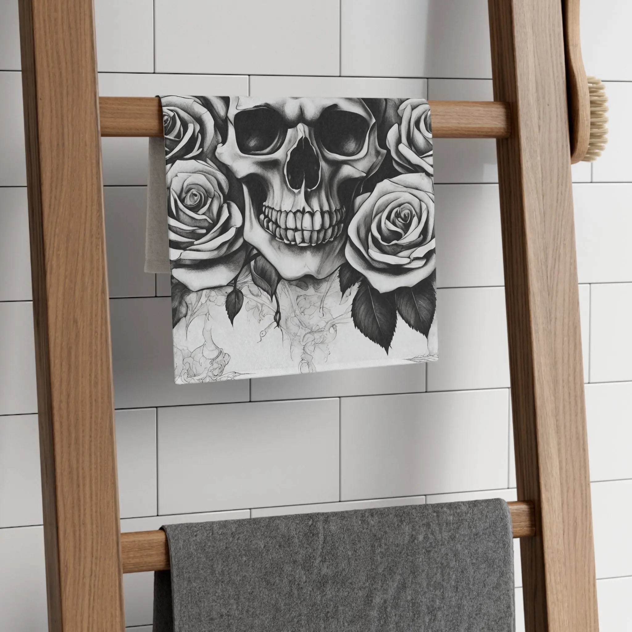 Grey Washed Skull & Roses | Mix & Match Soft Fun-Flirty Lovers’ Towels