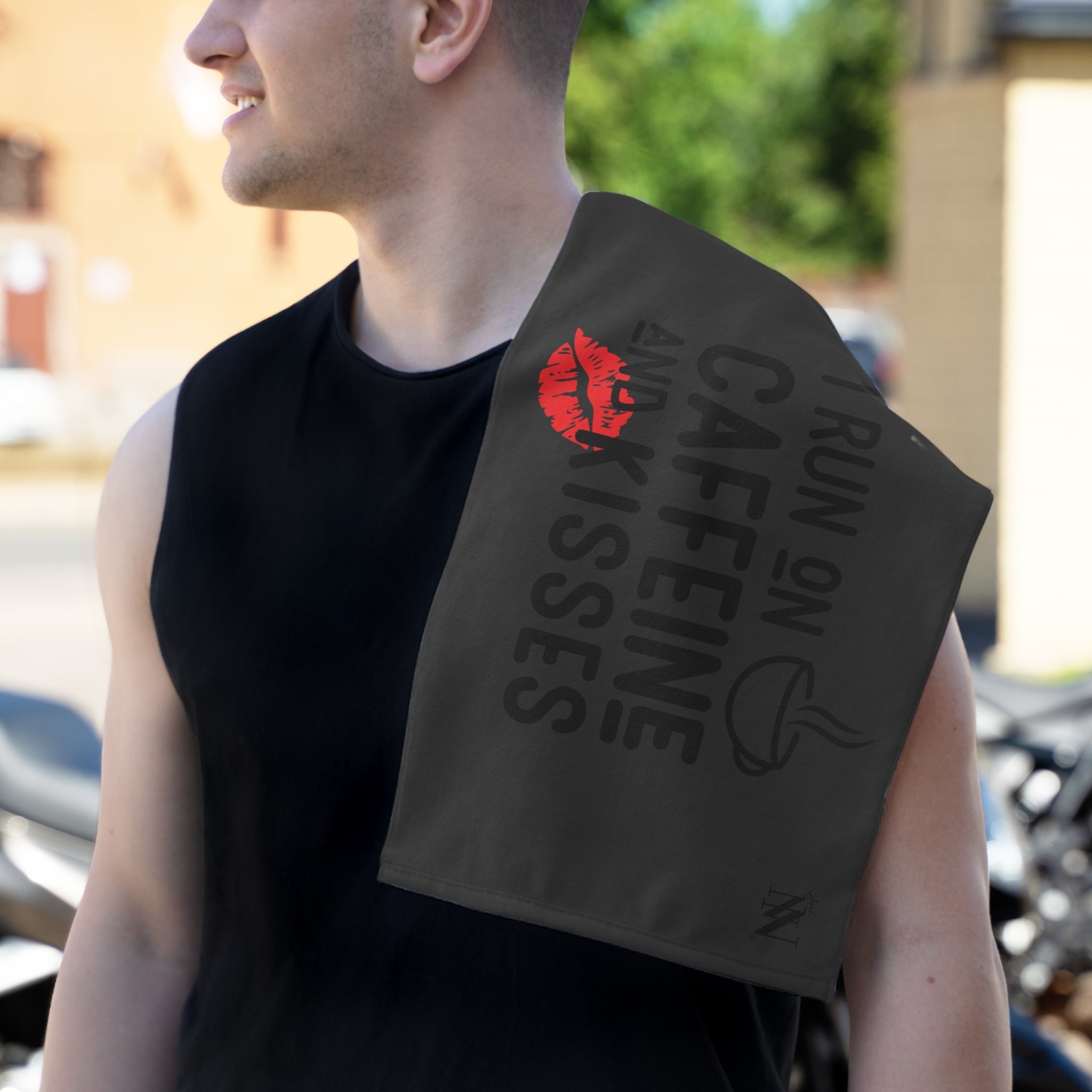 I Run on Caffeine & Kisses Dark Grey | Mix & Match Soft Fun-Flirty Lovers’ Towels