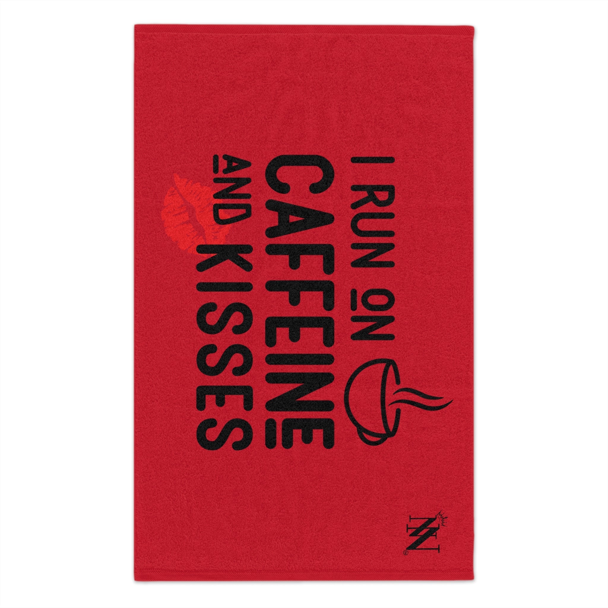 I Run on Caffeine & Kisses Red | Mix & Match Soft Fun-Flirty Lovers’ Towels