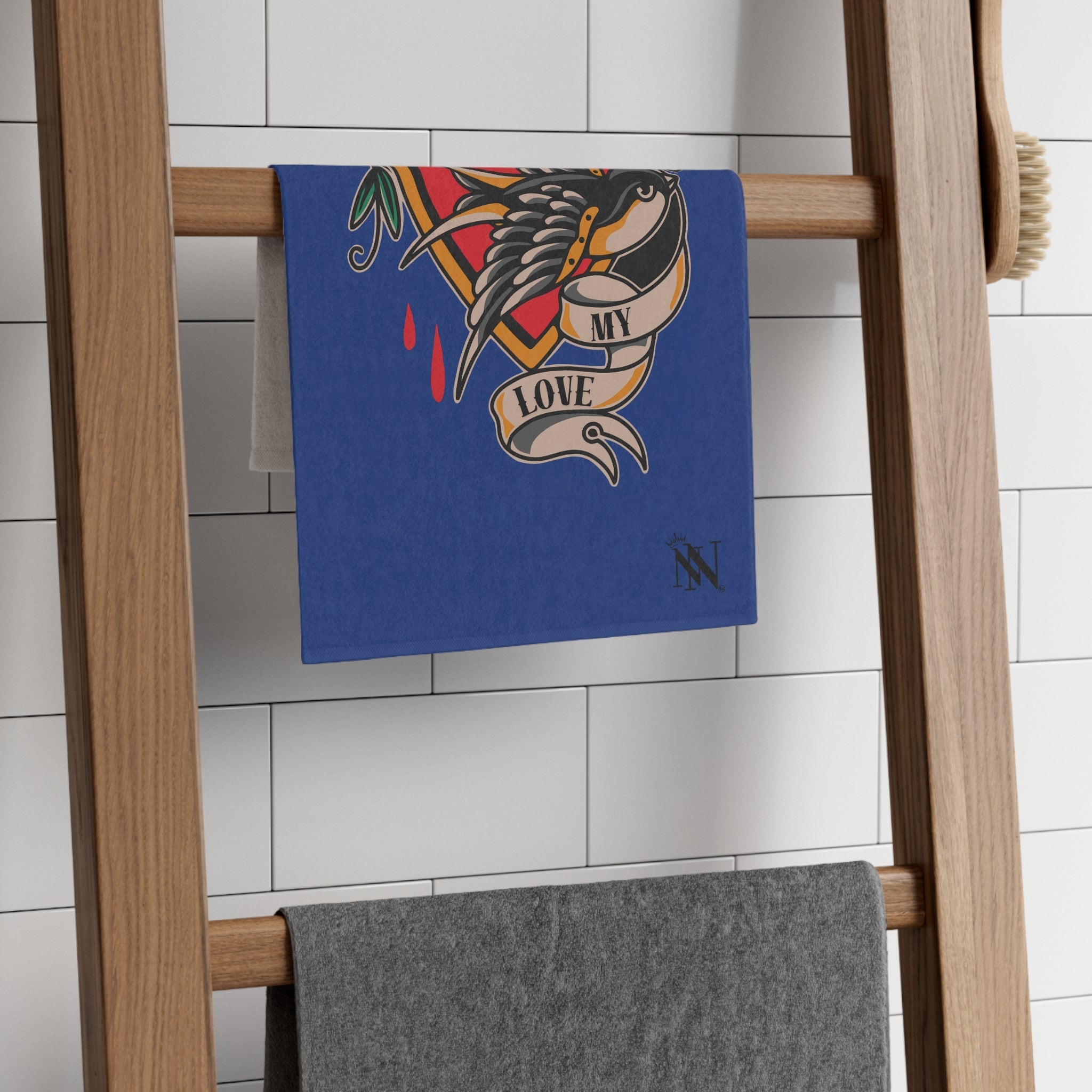 My Love Traditional Tattoo Blue | Mix & Match Soft Fun-Flirty Lovers’ Towels