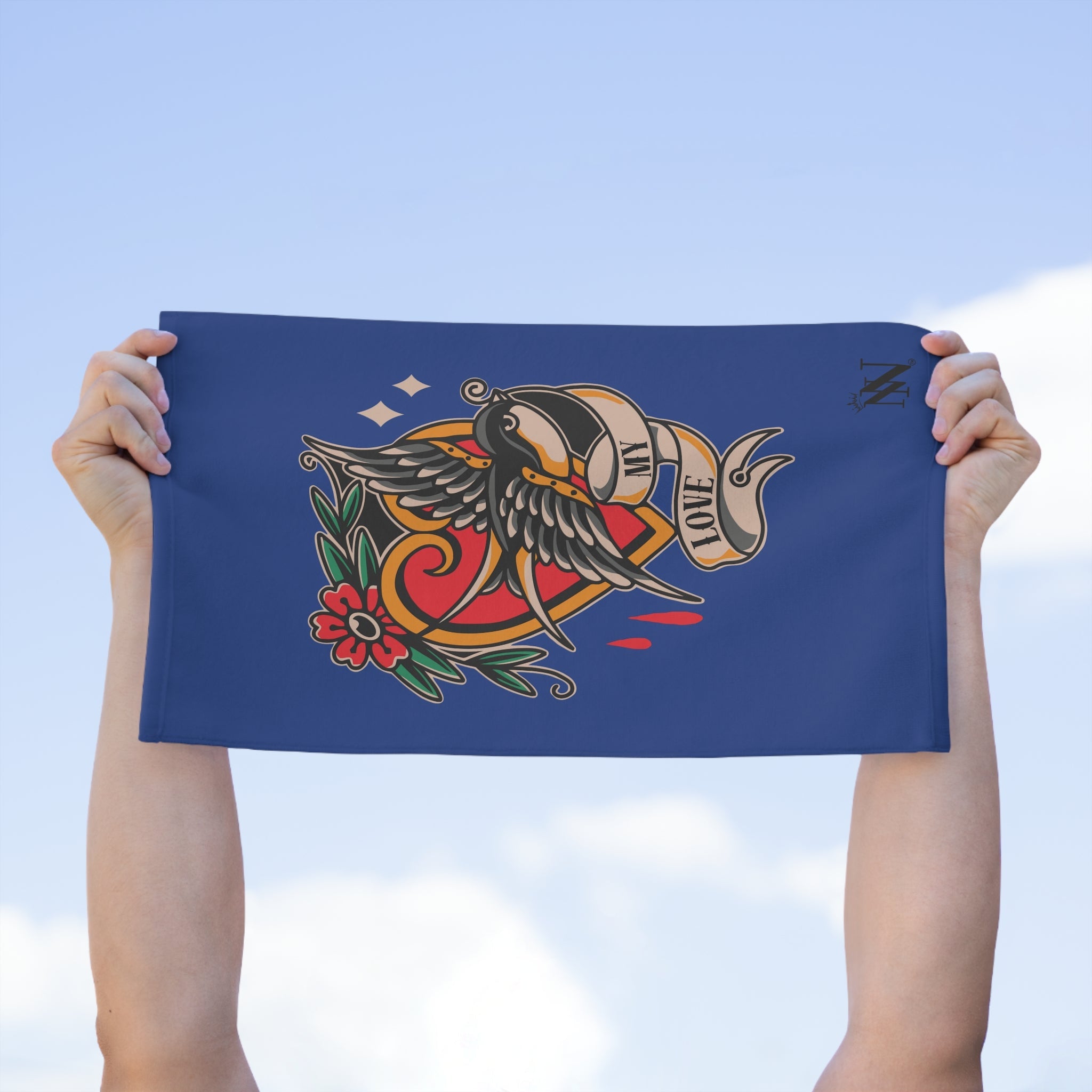 My Love Traditional Tattoo Blue | Mix & Match Soft Fun-Flirty Lovers’ Towels