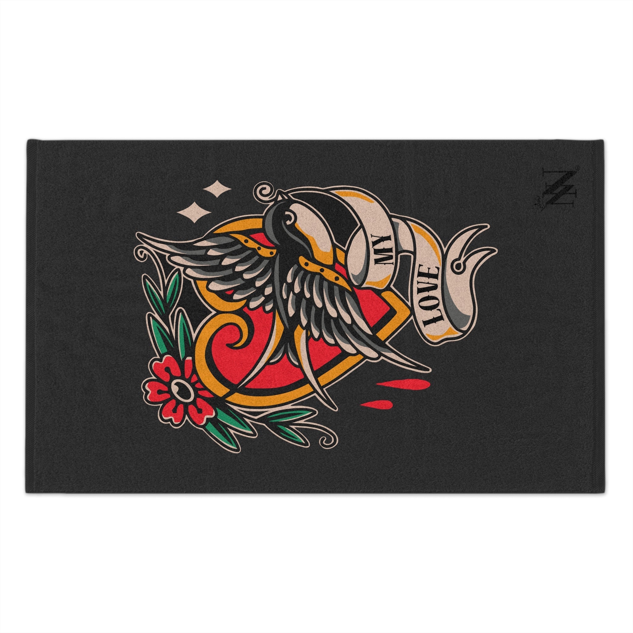 My Love Traditional Tattoo Dark Grey | Mix & Match Soft Fun-Flirty Lovers’ Towels