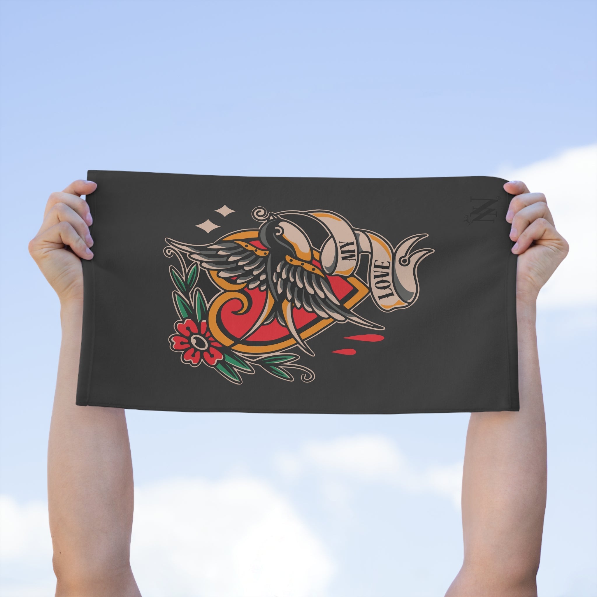 My Love Traditional Tattoo Dark Grey | Mix & Match Soft Fun-Flirty Lovers’ Towels