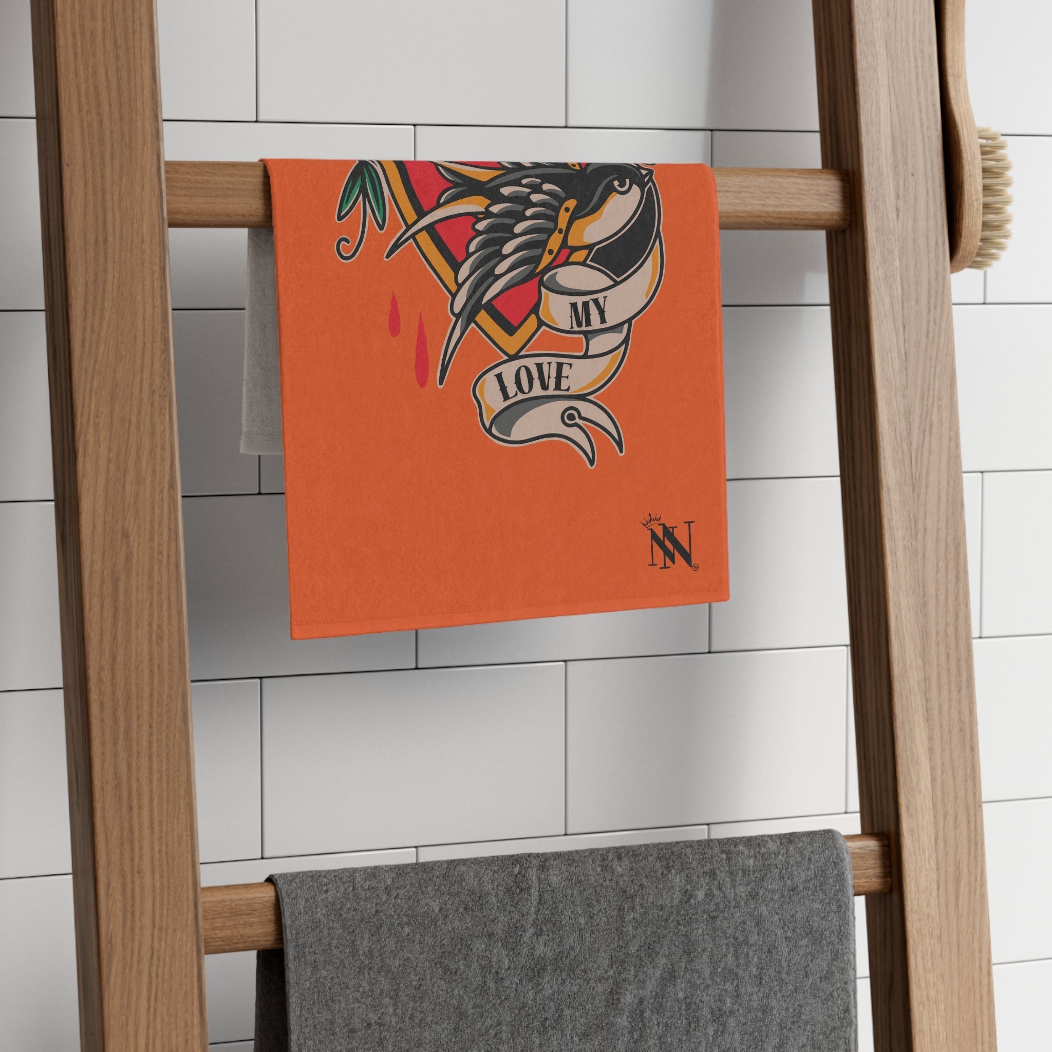 My Love Traditional Tattoo Orange | Mix & Match Soft Fun-Flirty Lovers’ Towels