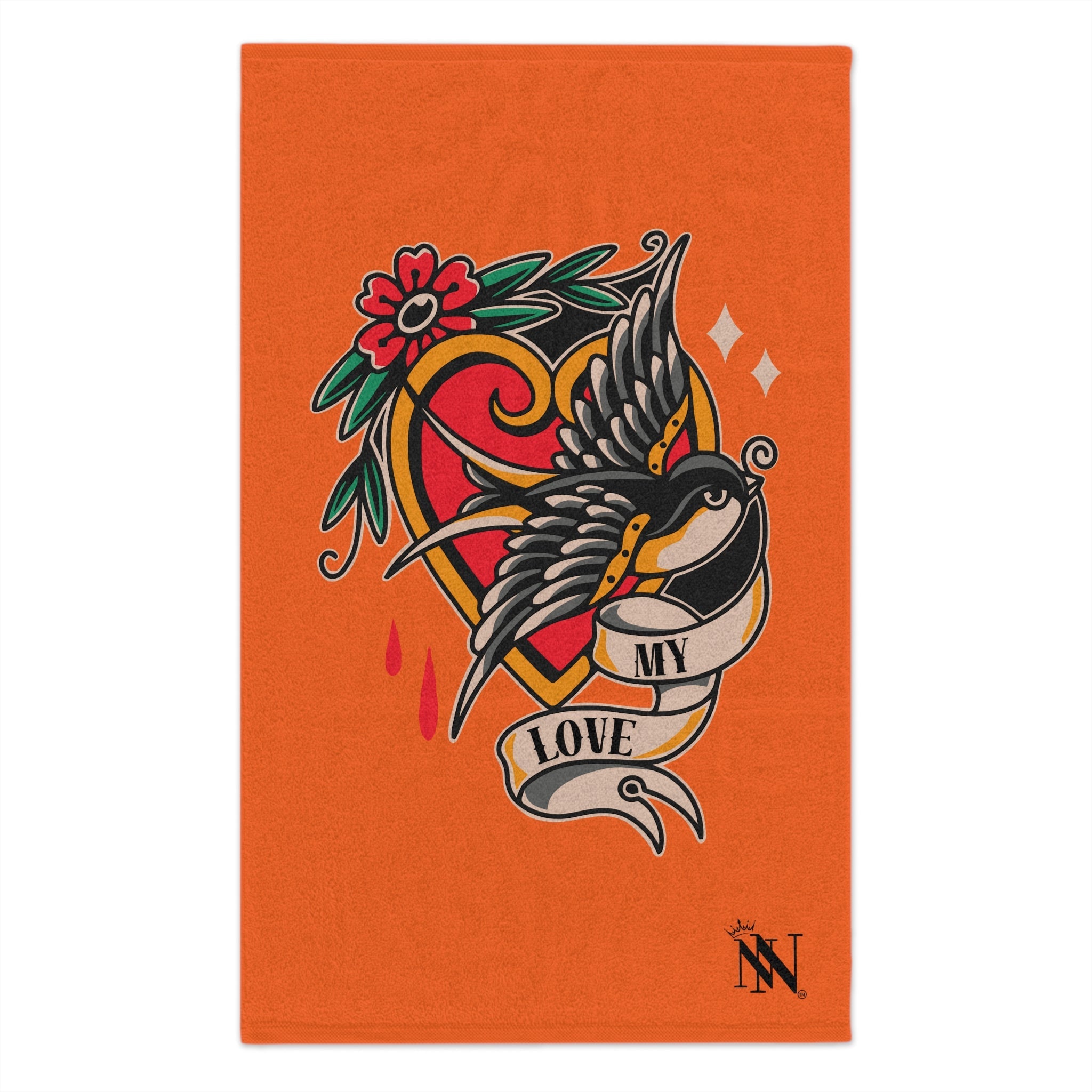 My Love Traditional Tattoo Orange | Mix & Match Soft Fun-Flirty Lovers’ Towels