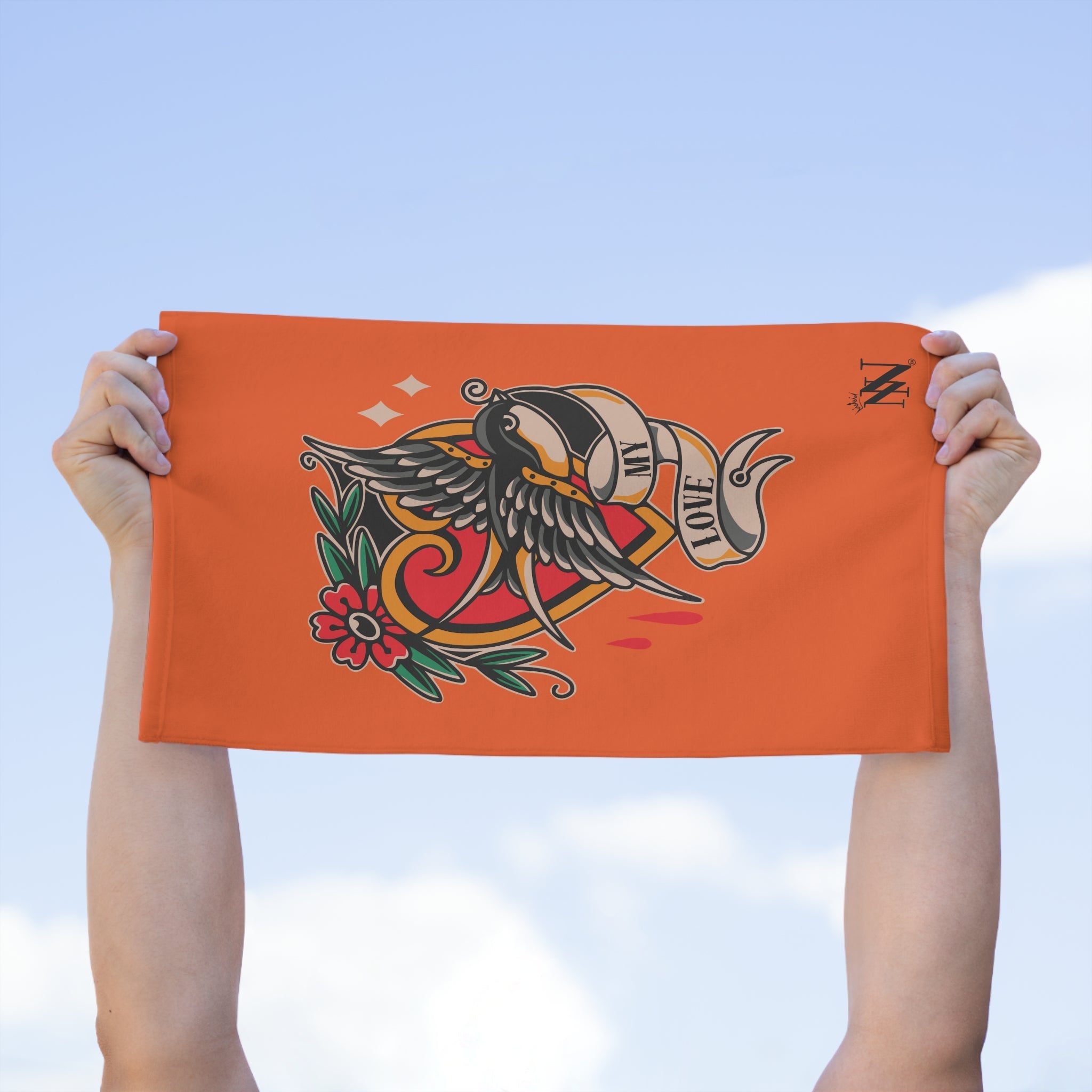 My Love Traditional Tattoo Orange | Mix & Match Soft Fun-Flirty Lovers’ Towels