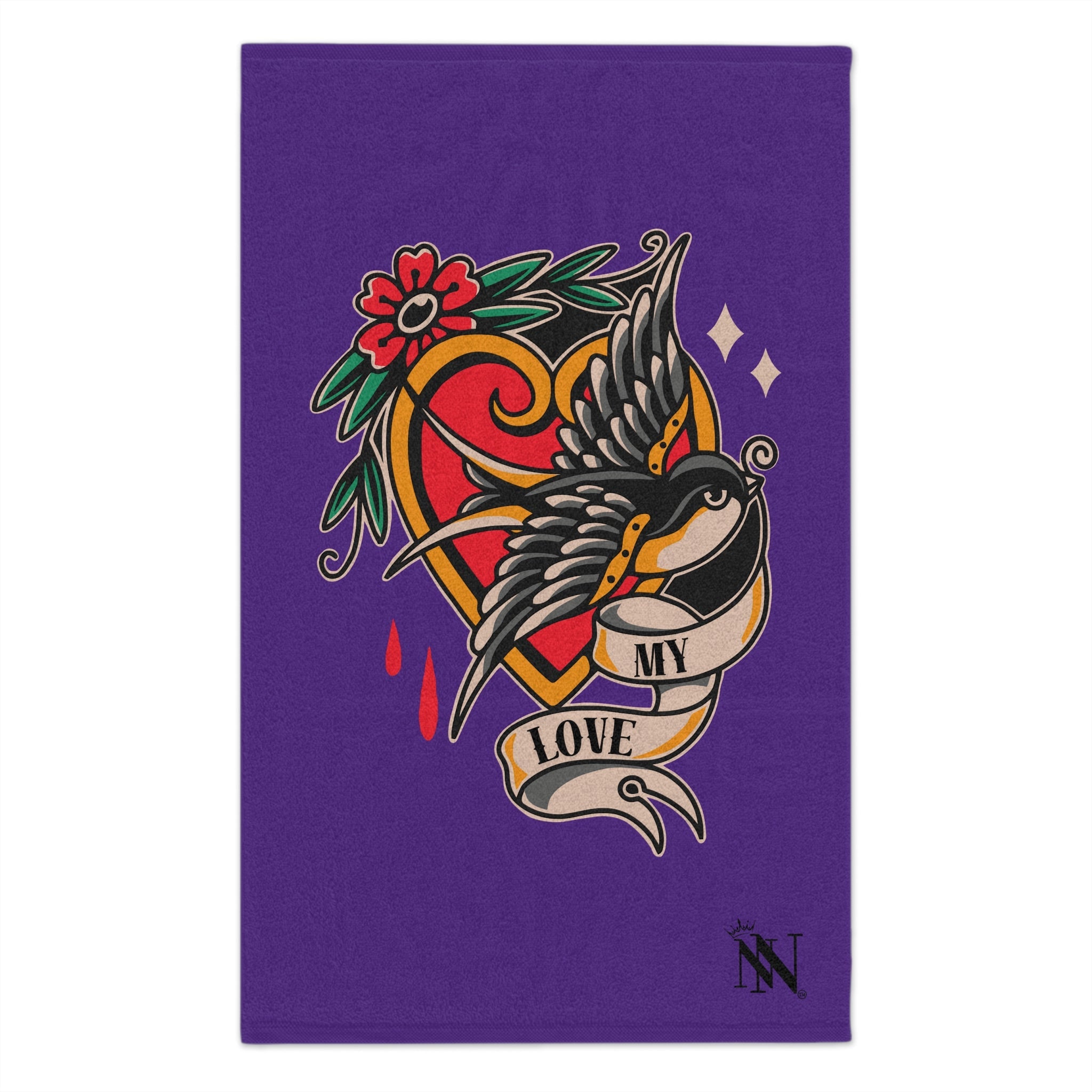 My Love Traditional Tattoo Purple | Mix & Match Soft Fun-Flirty Lovers’ Towels