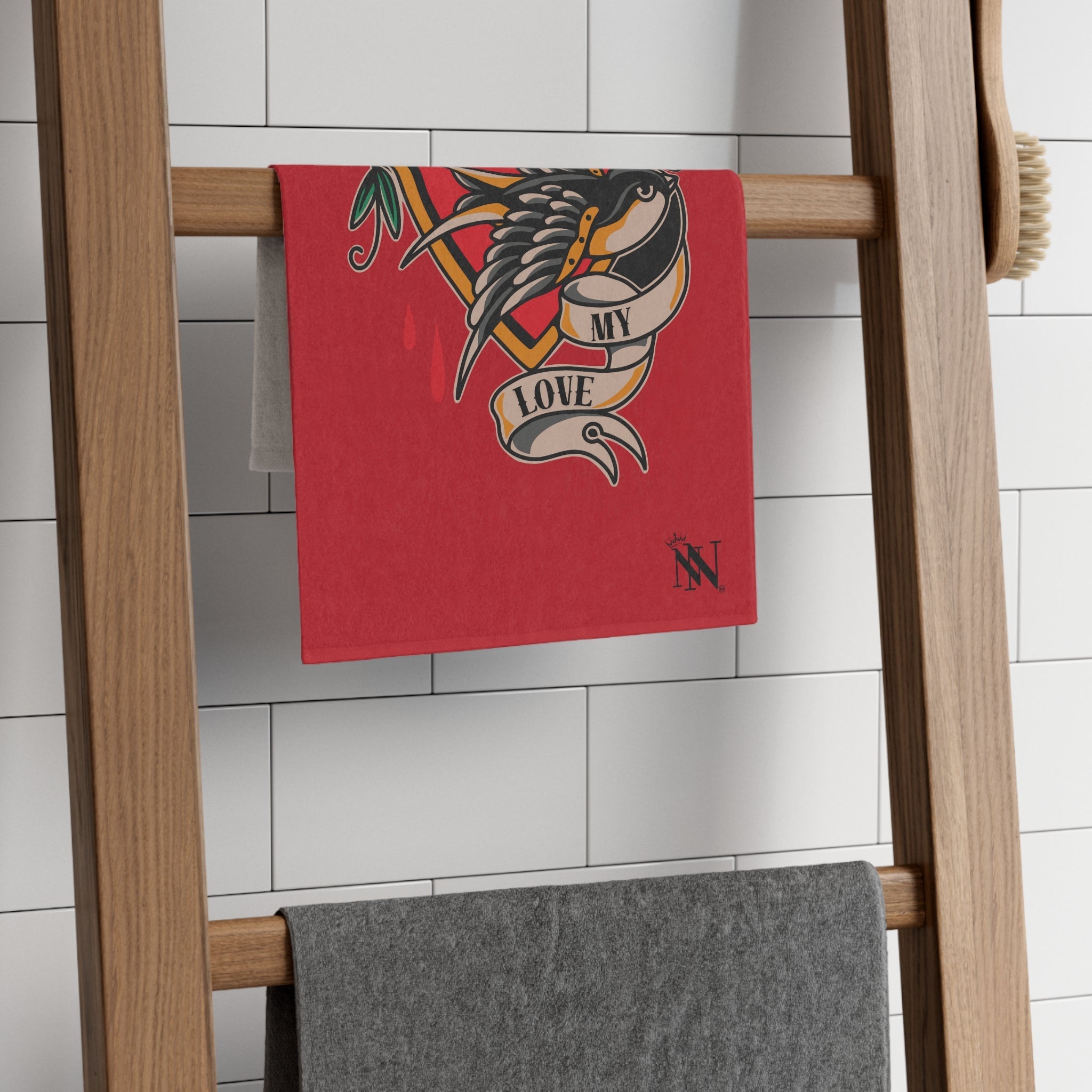 My Love Traditional Tattoo Red | Mix & Match Soft Fun-Flirty Lovers’ Towels