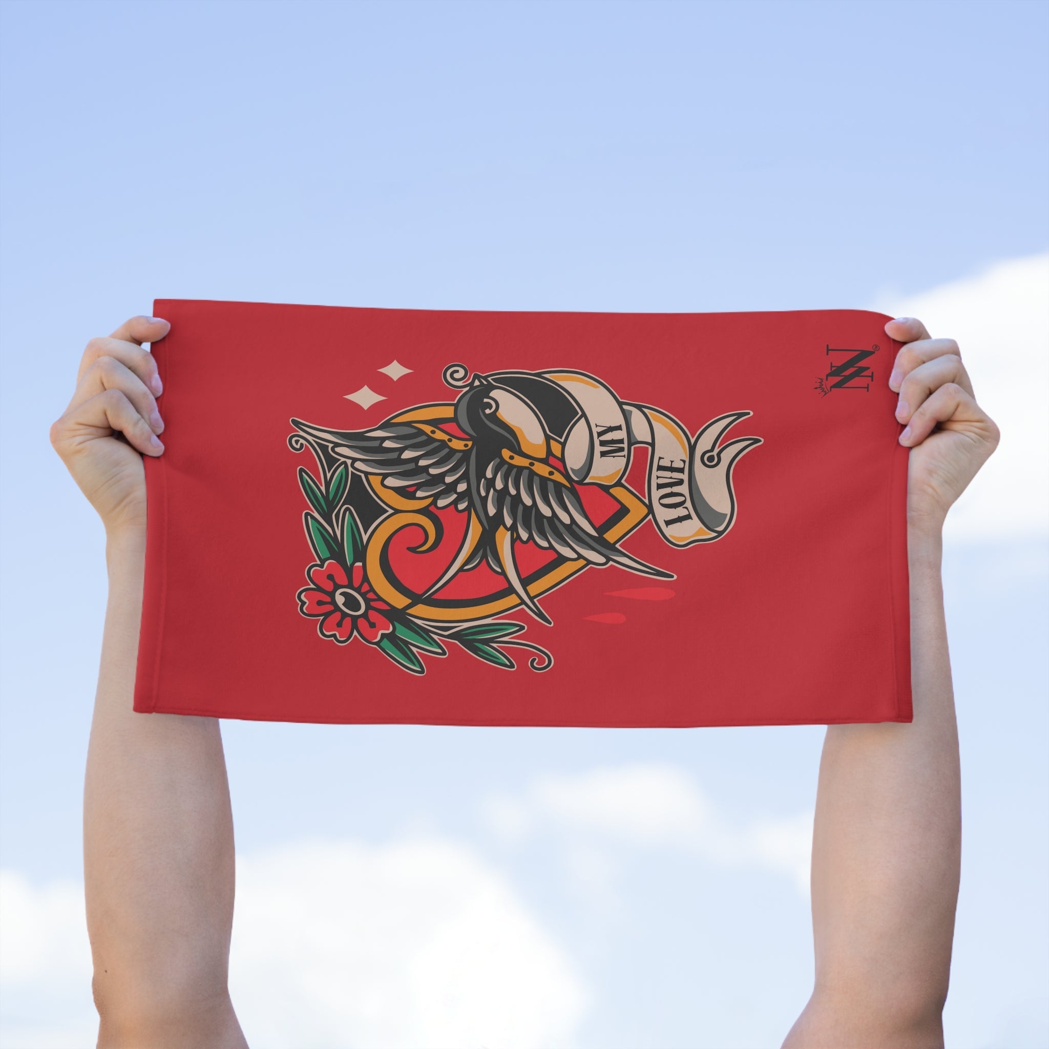 My Love Traditional Tattoo Red | Mix & Match Soft Fun-Flirty Lovers’ Towels