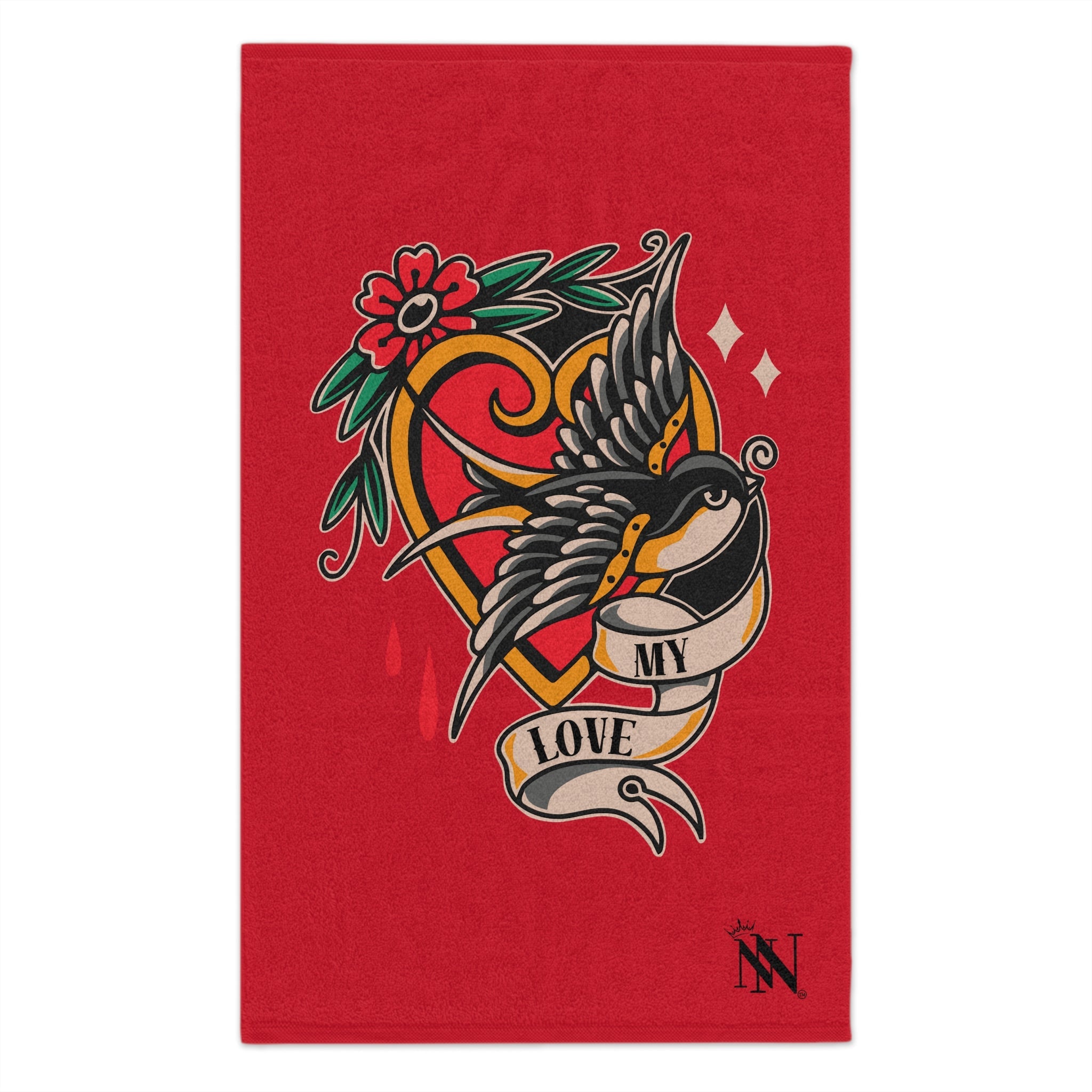 My Love Traditional Tattoo Red | Mix & Match Soft Fun-Flirty Lovers’ Towels