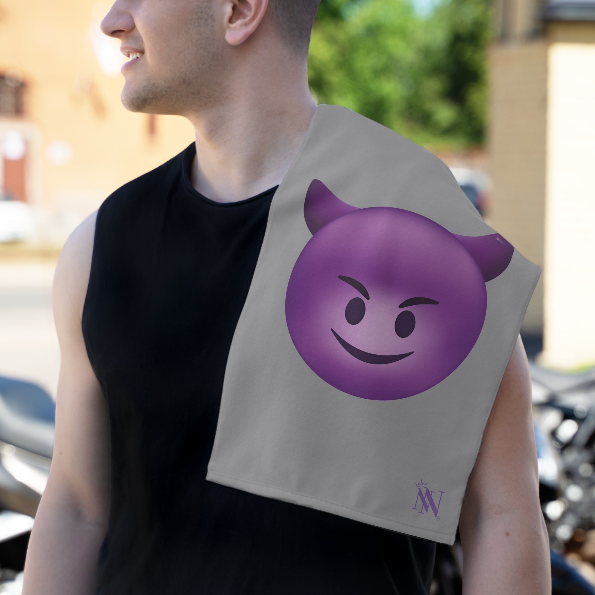 Naughty Devil Emoji Grey | Mix & Match Soft Fun-Flirty Lovers’ Towels