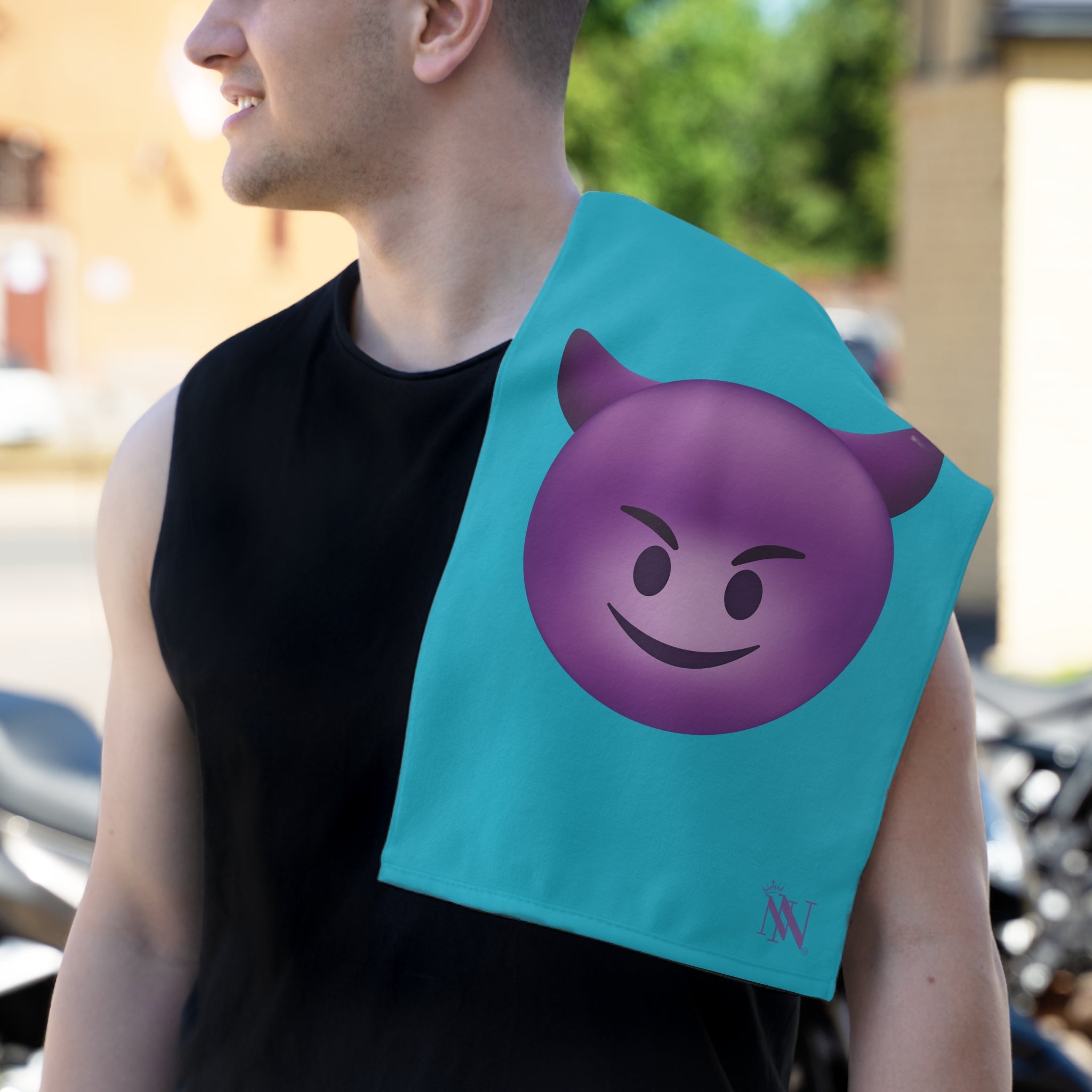 Naughty Devil Emoji Teal | Mix & Match Soft Fun-Flirty Lovers’ Towels