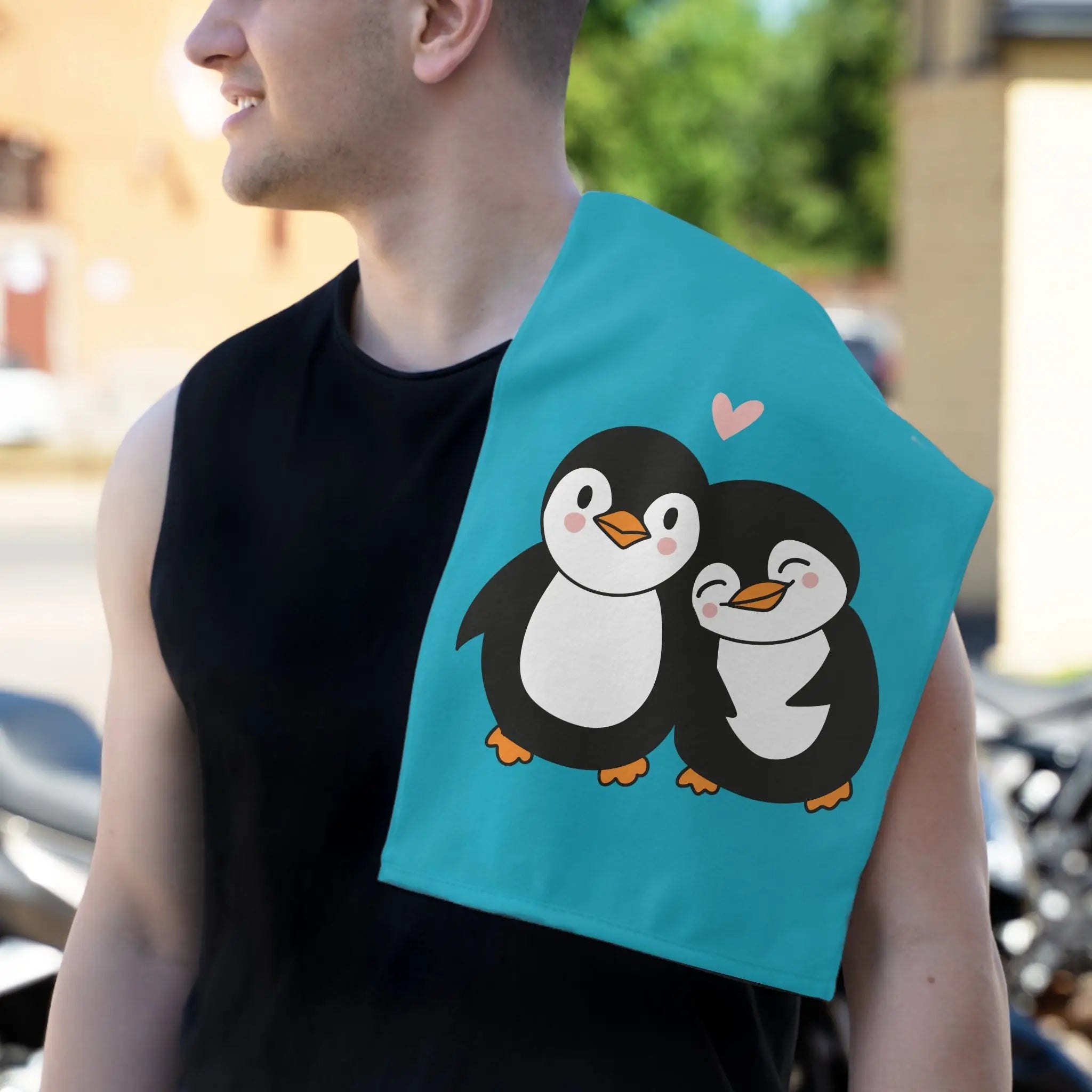 Penguin Love Teal | Mix & Match Soft Fun-Flirty Lovers’ Towels