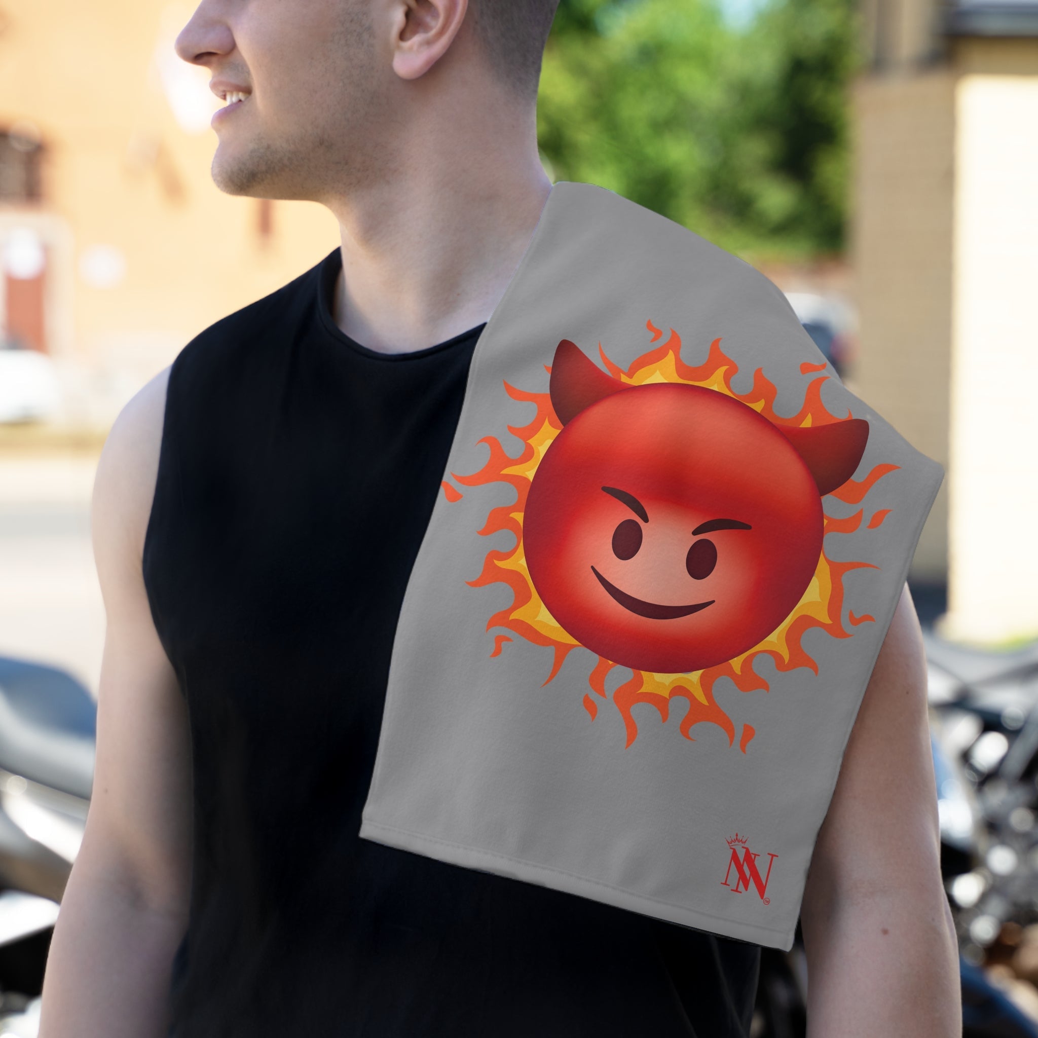 Red Hot Naughty Devil Emoji Grey | Mix & Match Soft Fun-Flirty Lovers’ Towels