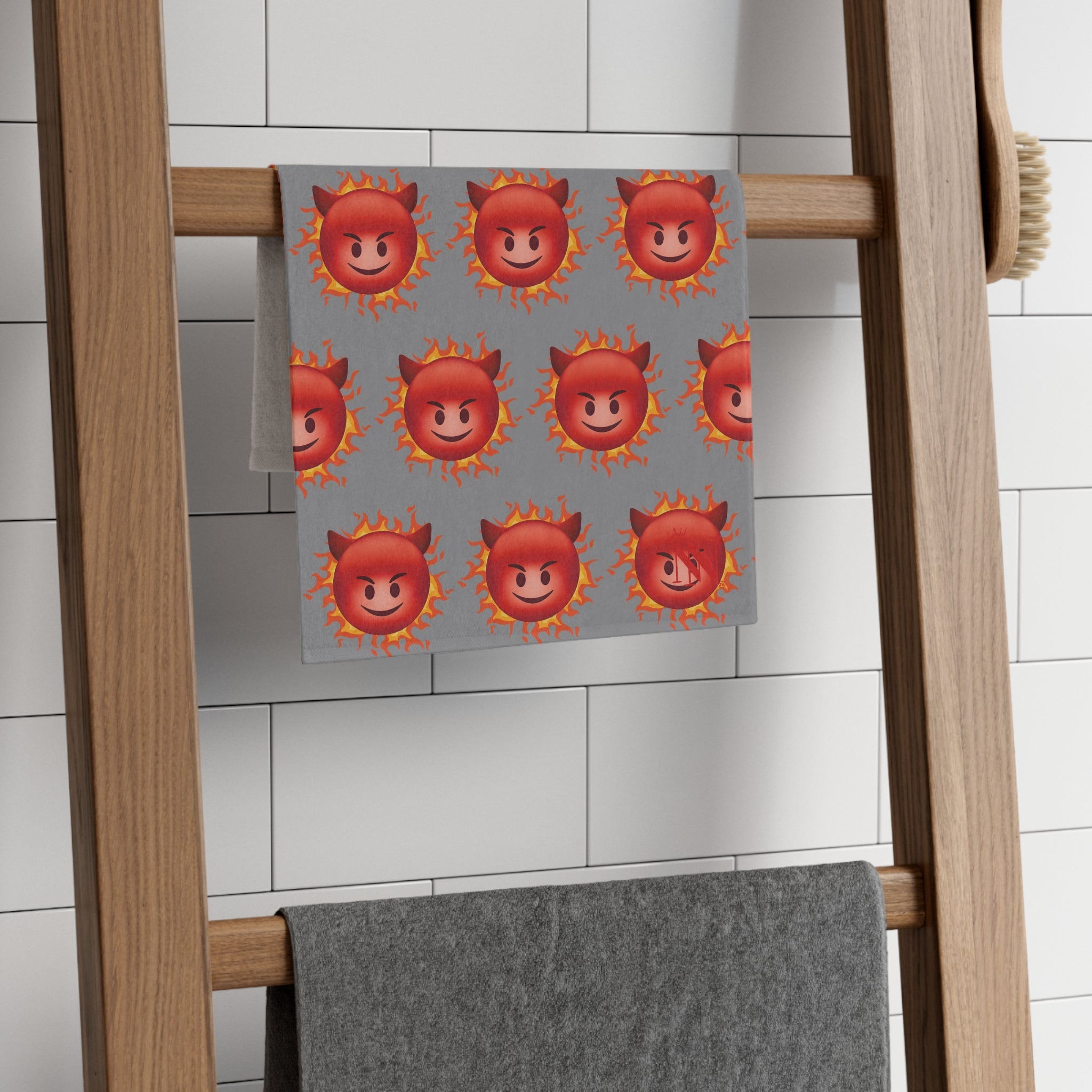 Red Hot Naughty Devil Pattern Grey | Mix & Match Soft Fun-Flirty Lovers’ Towels