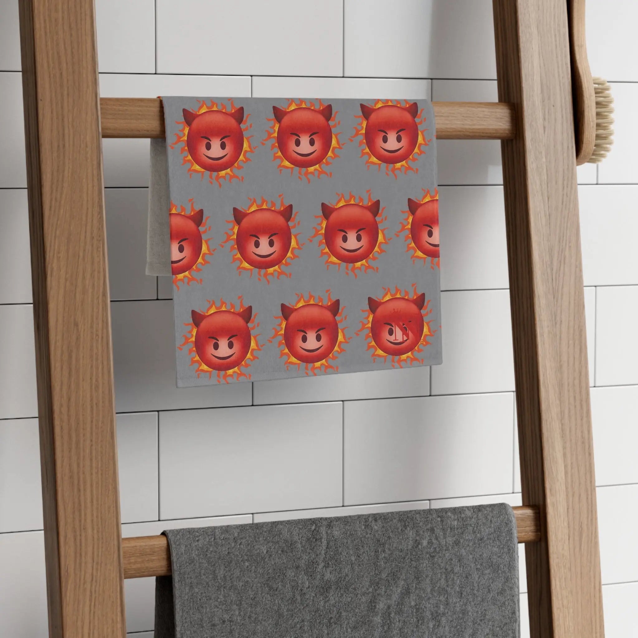 Red Hot Naughty Devil Pattern Grey | Mix & Match Soft Fun-Flirty Lovers’ Towels