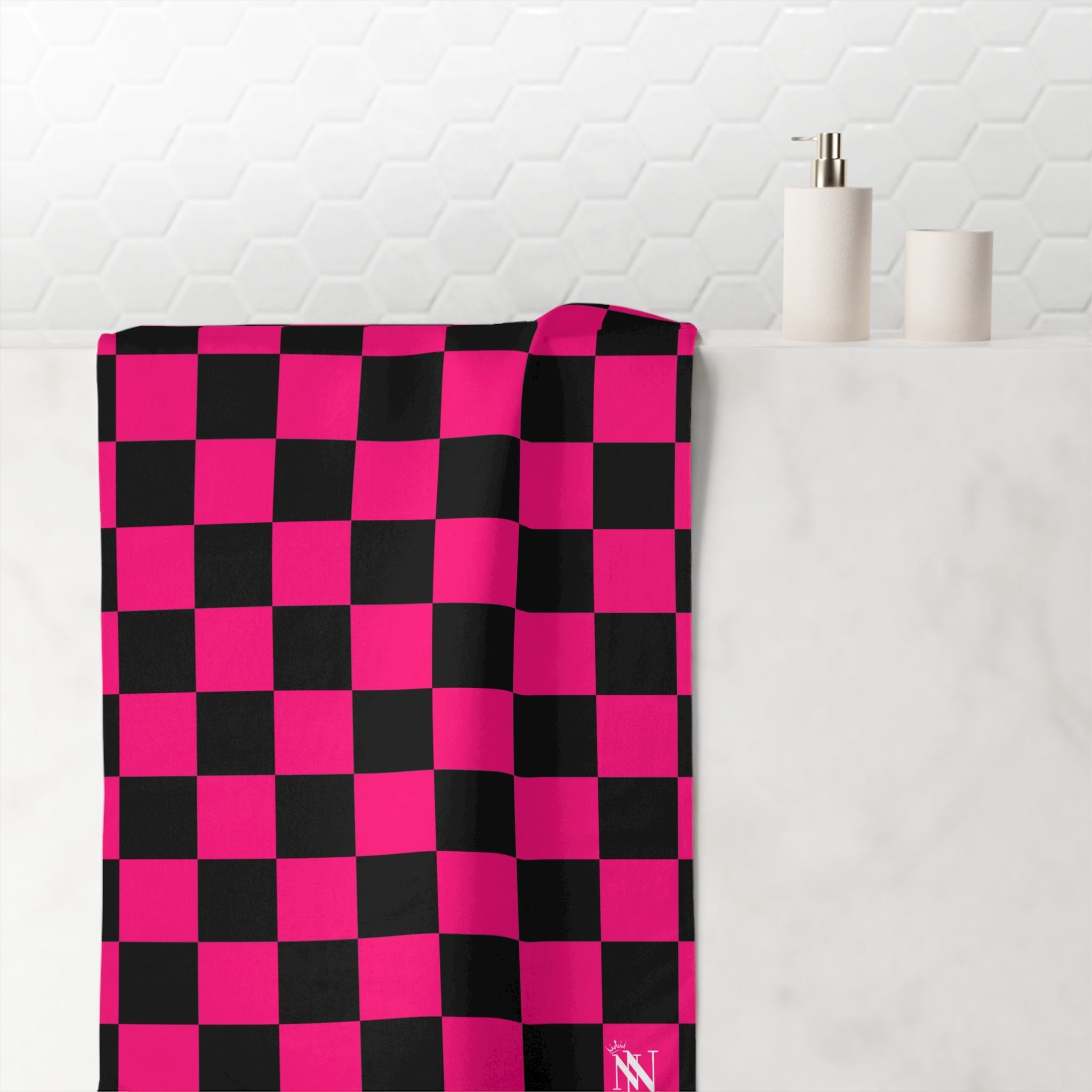 Signature Pink Black Checkers | Mix & Match XL Fun-Flirty Lovers’ Towels