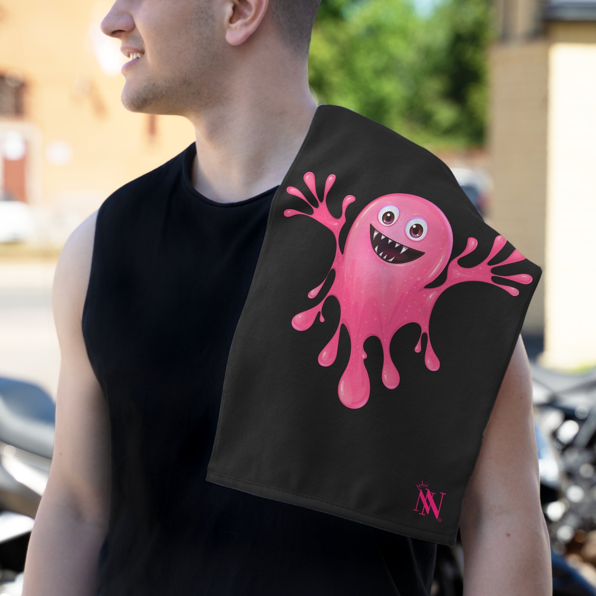Slimy Pink Monster Black | Mix & Match Soft Fun-Flirty Lovers’ Towels