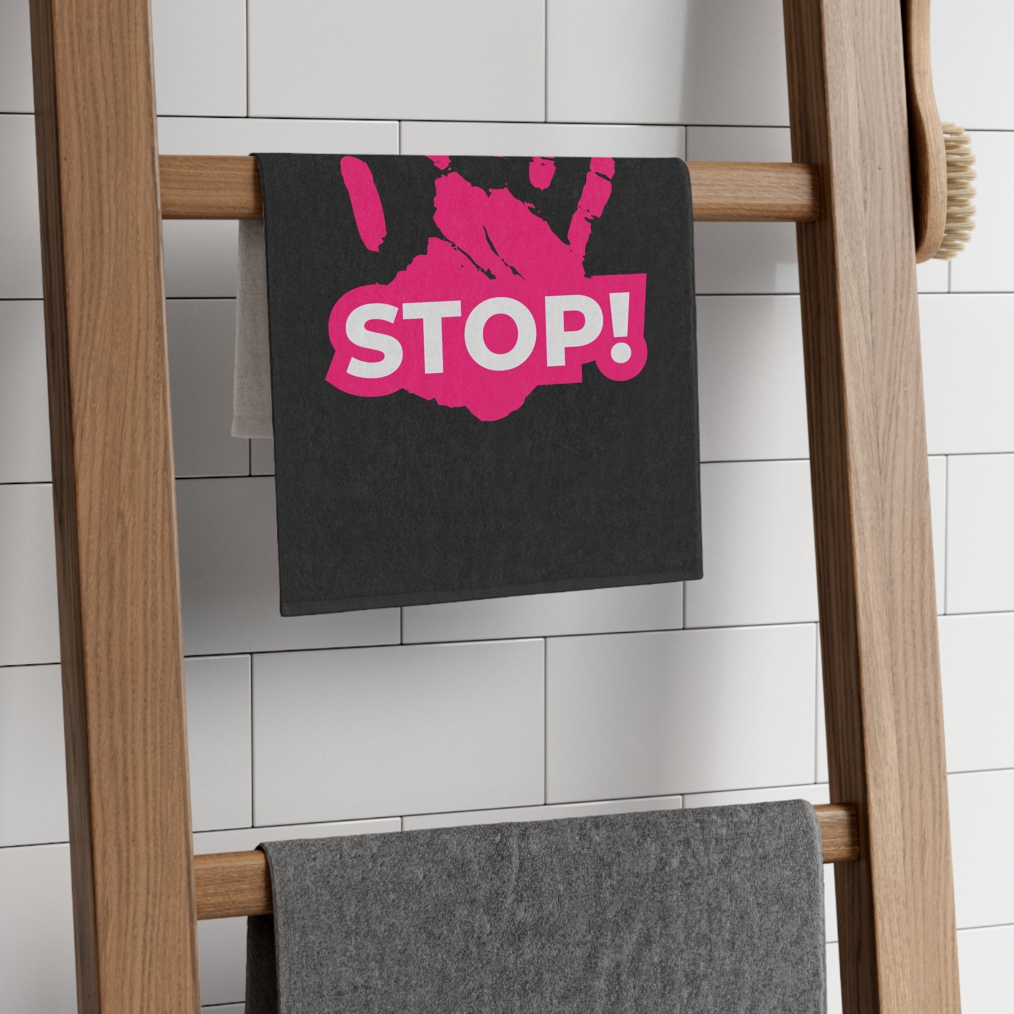 Stop! Handprint Black | Mix & Match Soft Fun-Flirty Lovers’ Towels