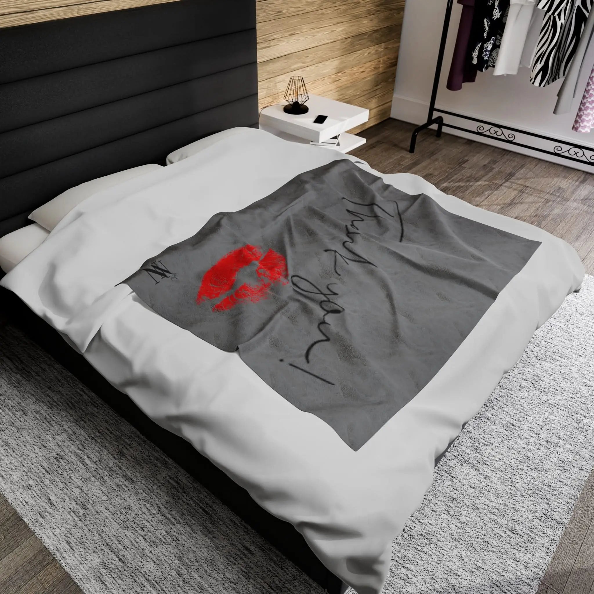 Thank You Kiss Grey | Mix & Match Soft Fun-Flirty Lovers’ Blankets