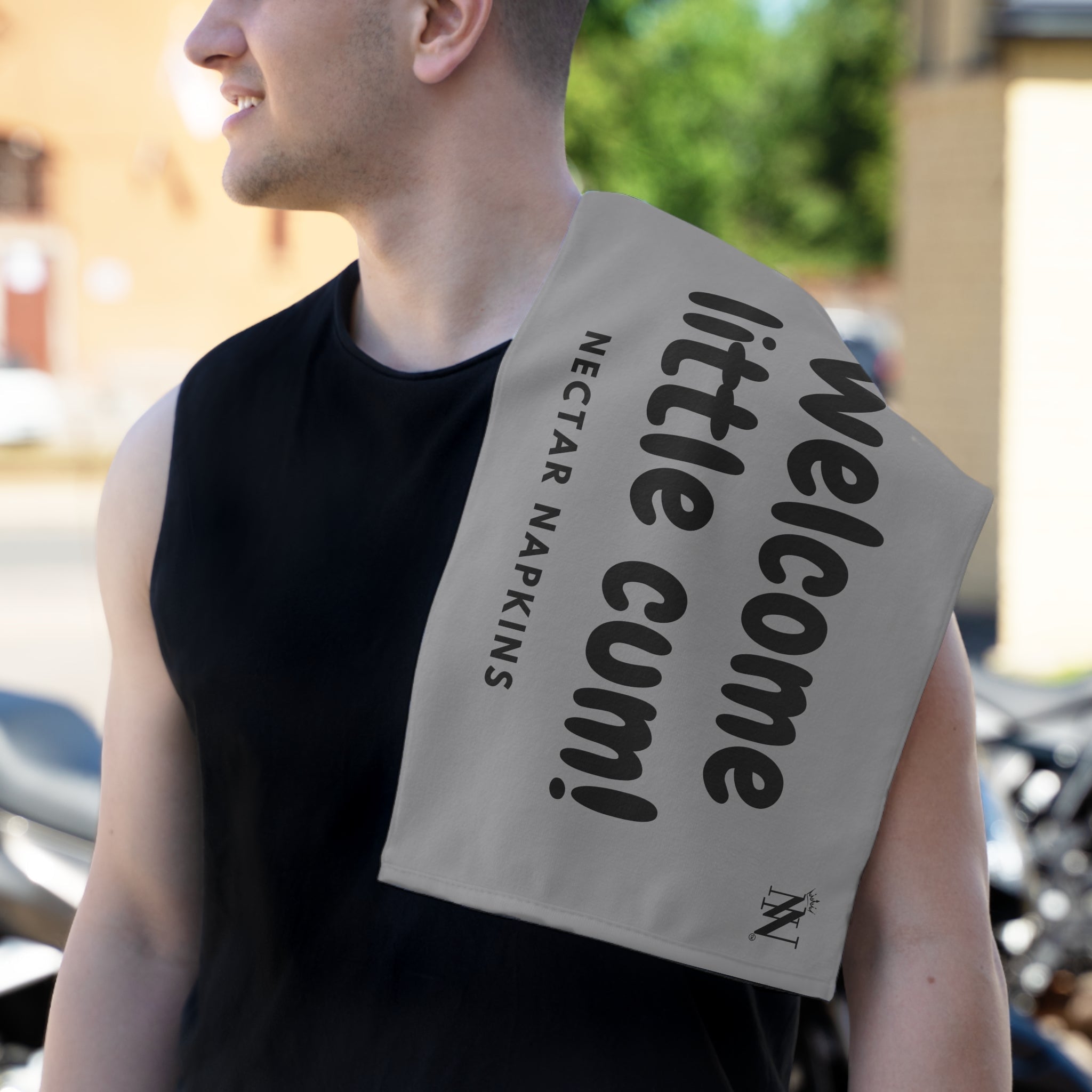 Welcome Little Cum! Grey | Mix & Match Soft Fun-Flirty Lovers’ Towels