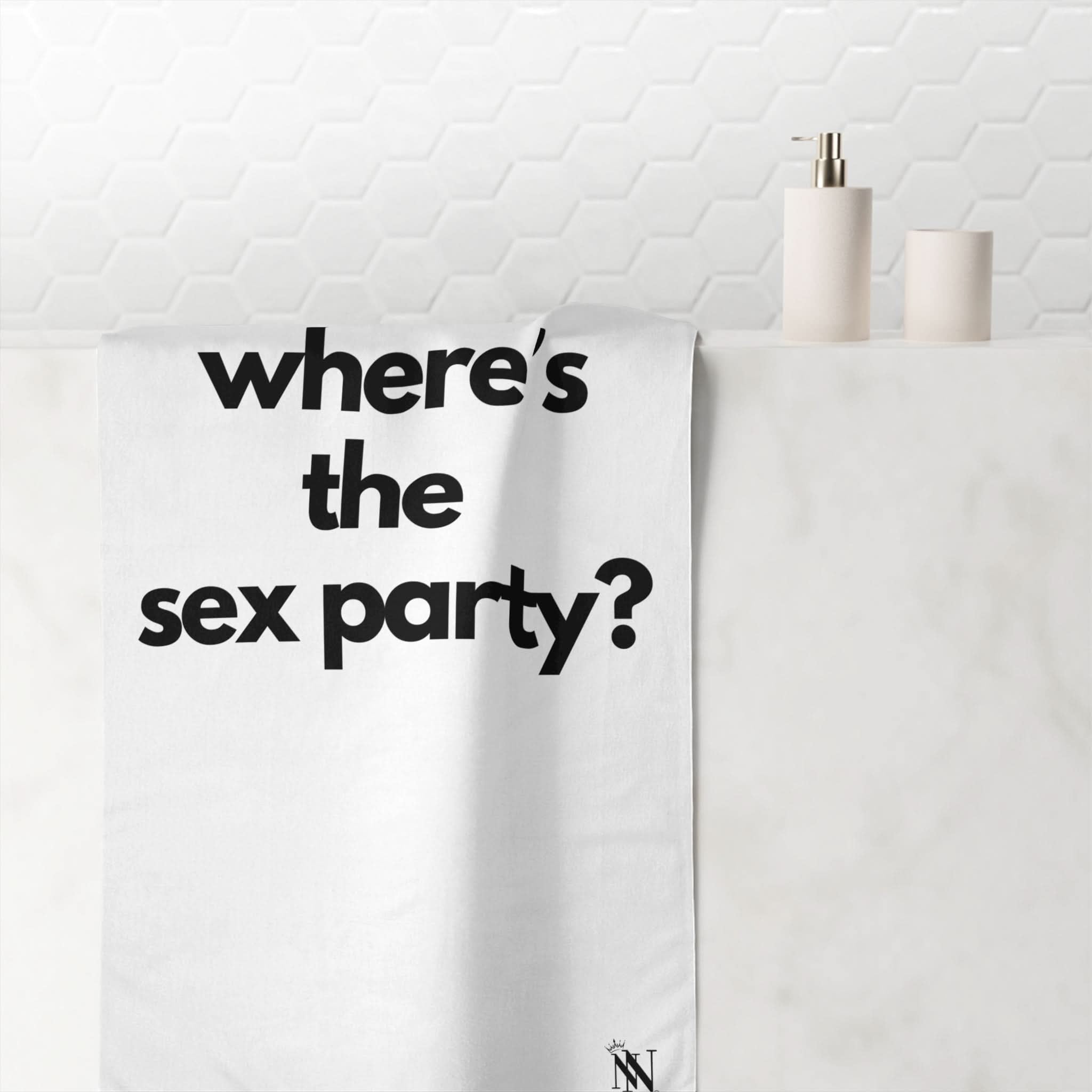 Where’s the Sex Party? Fun XL Cum Towel | Big Bold & Sexy Stylish