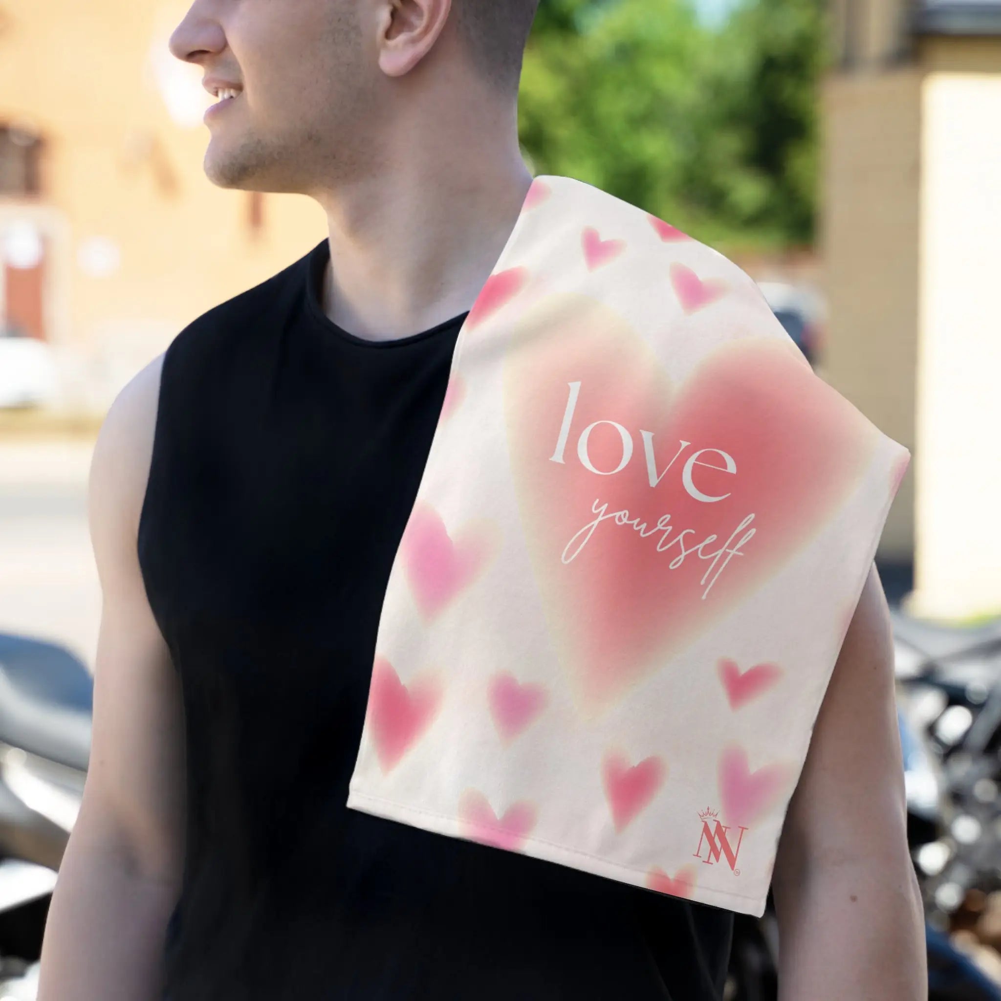 Love Yourself Heart Pattern Fun Sex Towel