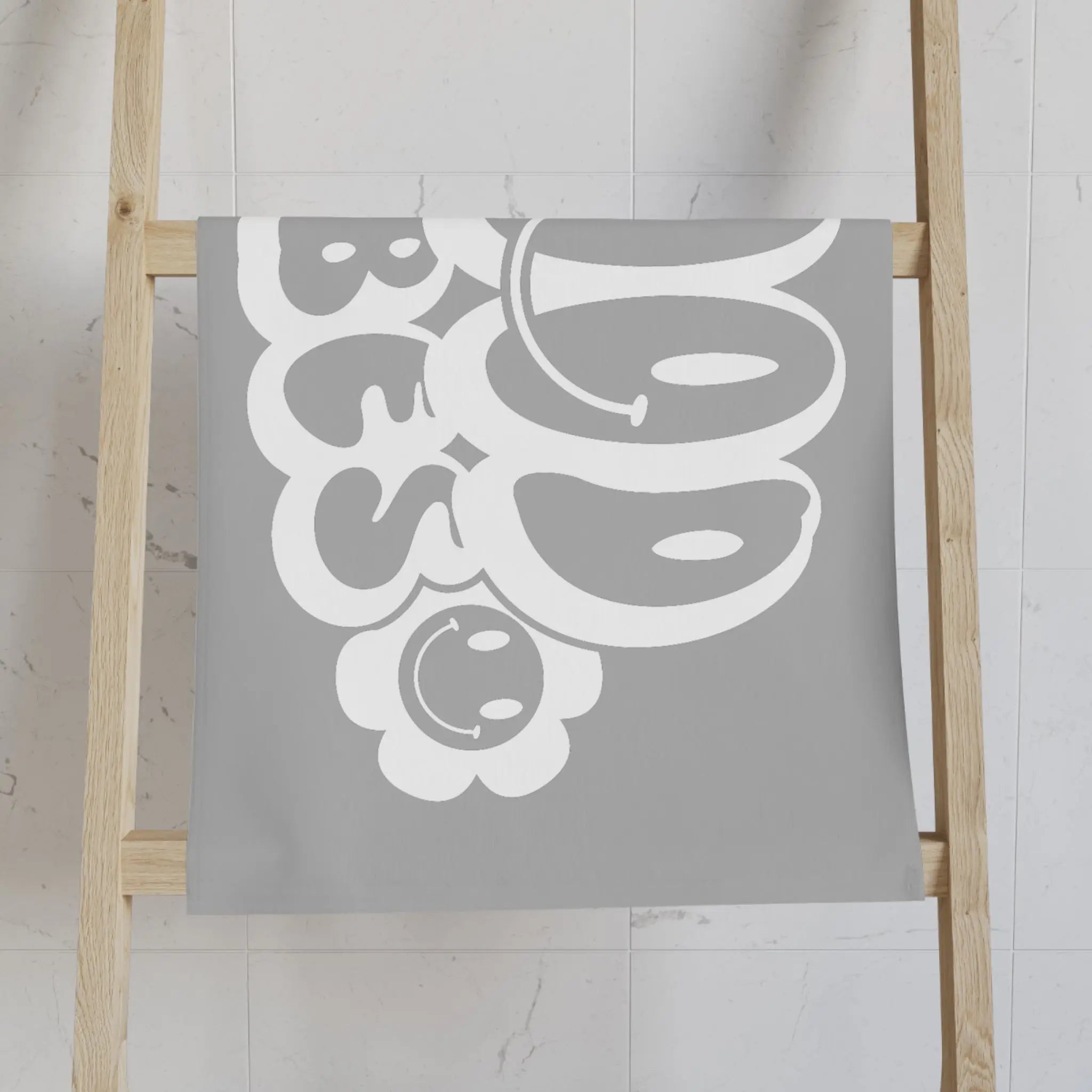 Smiley Happy Face Good Vibes Light Grey | Mix & Match Classic Fun-Flirty Lovers’ Towels