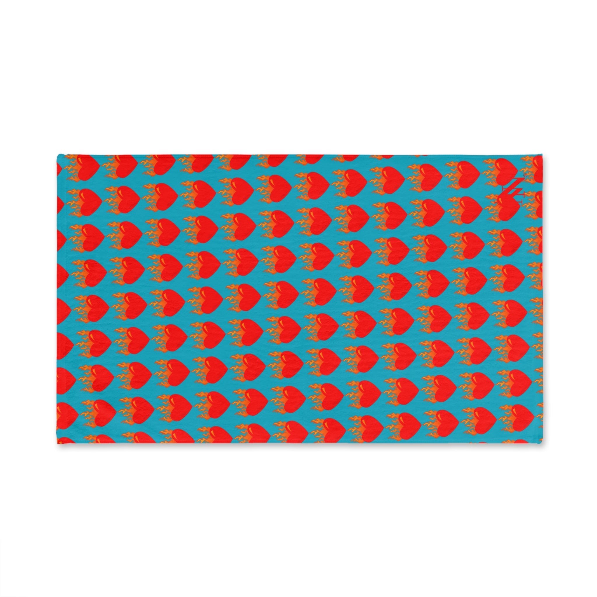 Red Flaming Heart Teal Print Cum Towel