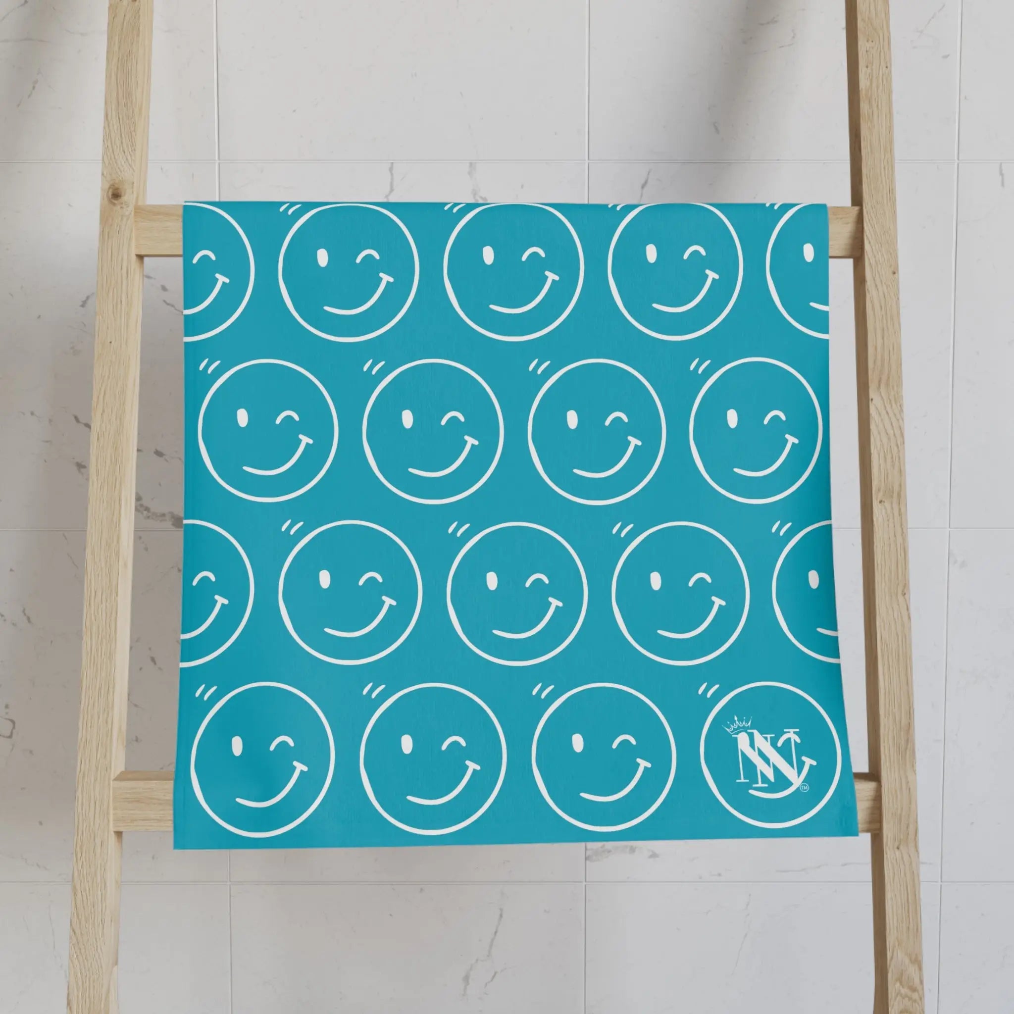 Wink Emoji Pattern Teal | Mix & Match Classic Fun-Flirty Lovers’ Towels