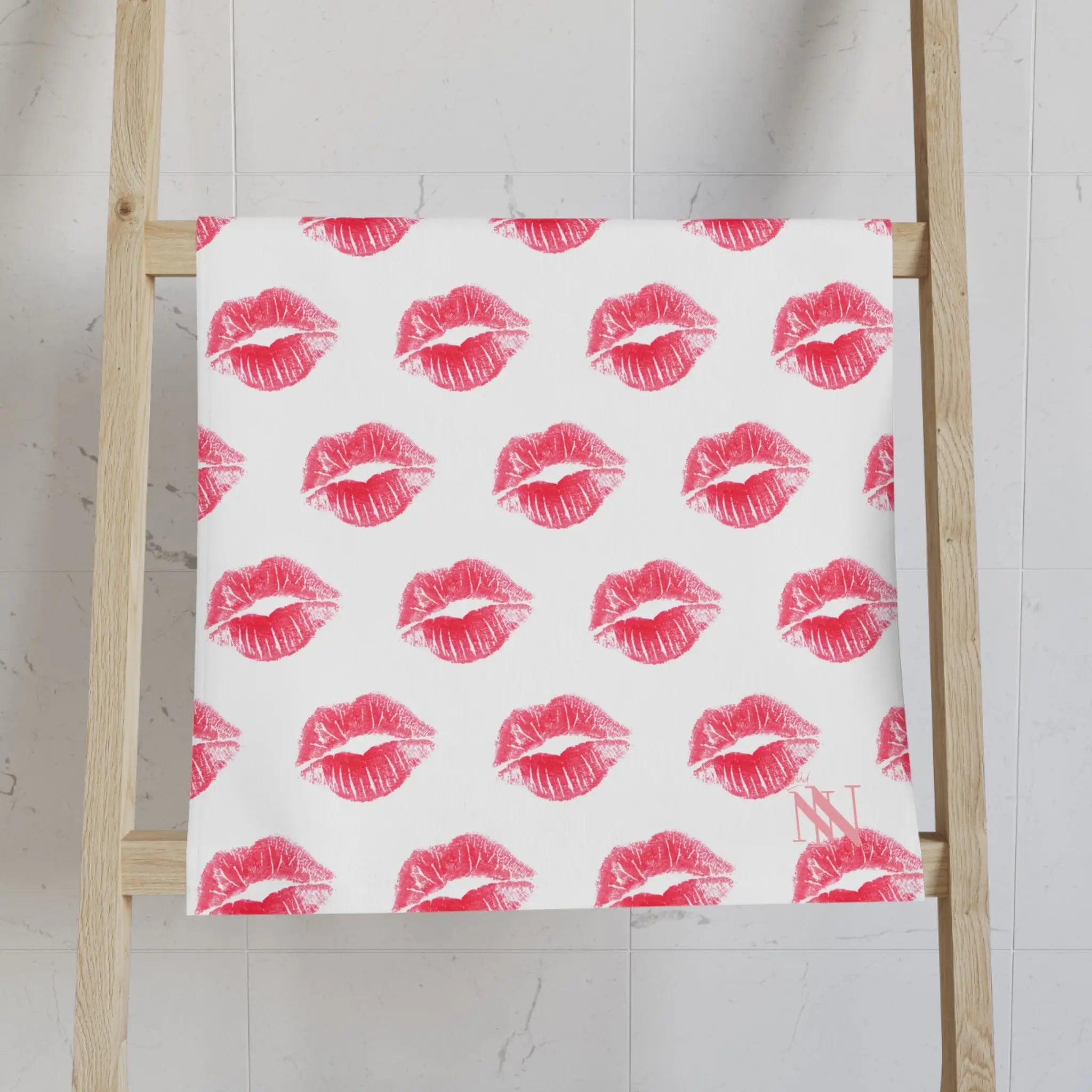 Lips Kiss Mark Pattern White Cum Towel