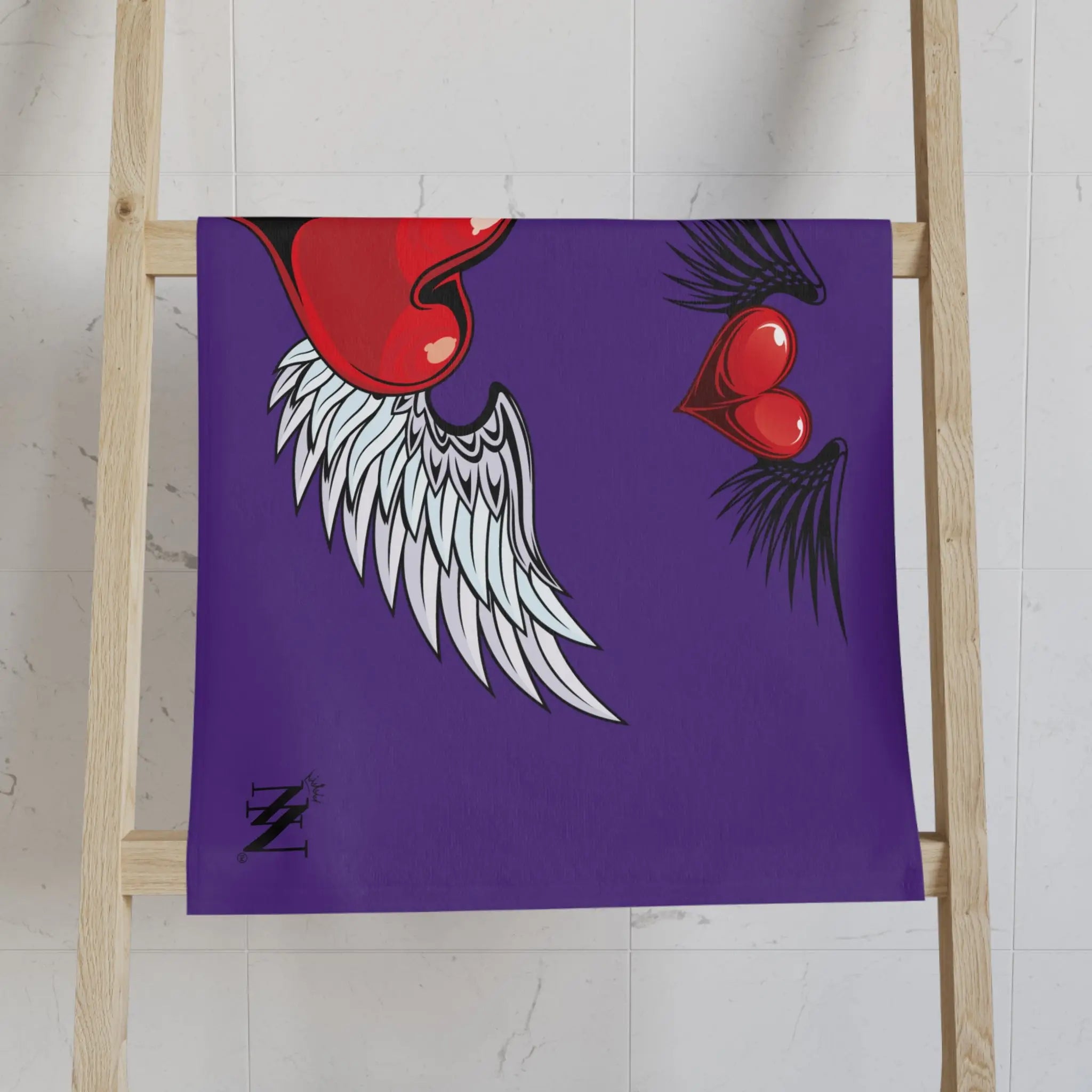 Double Hearts with Wings Purple Cum Towel