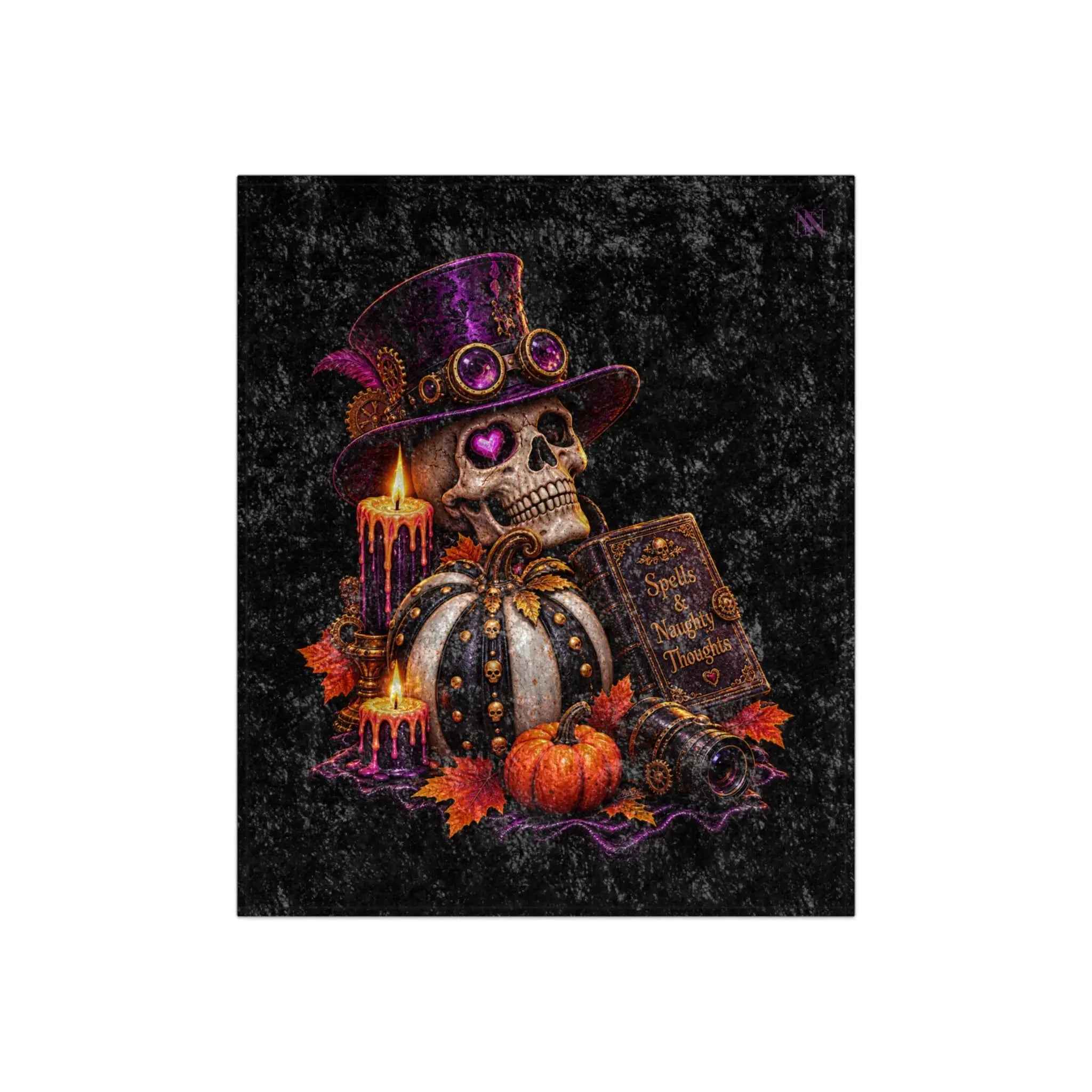 Spells & Naughty Thoughts Skull | Nectar Napkins Fun-Flirty Lovers’ Crushed Velvet Blankets