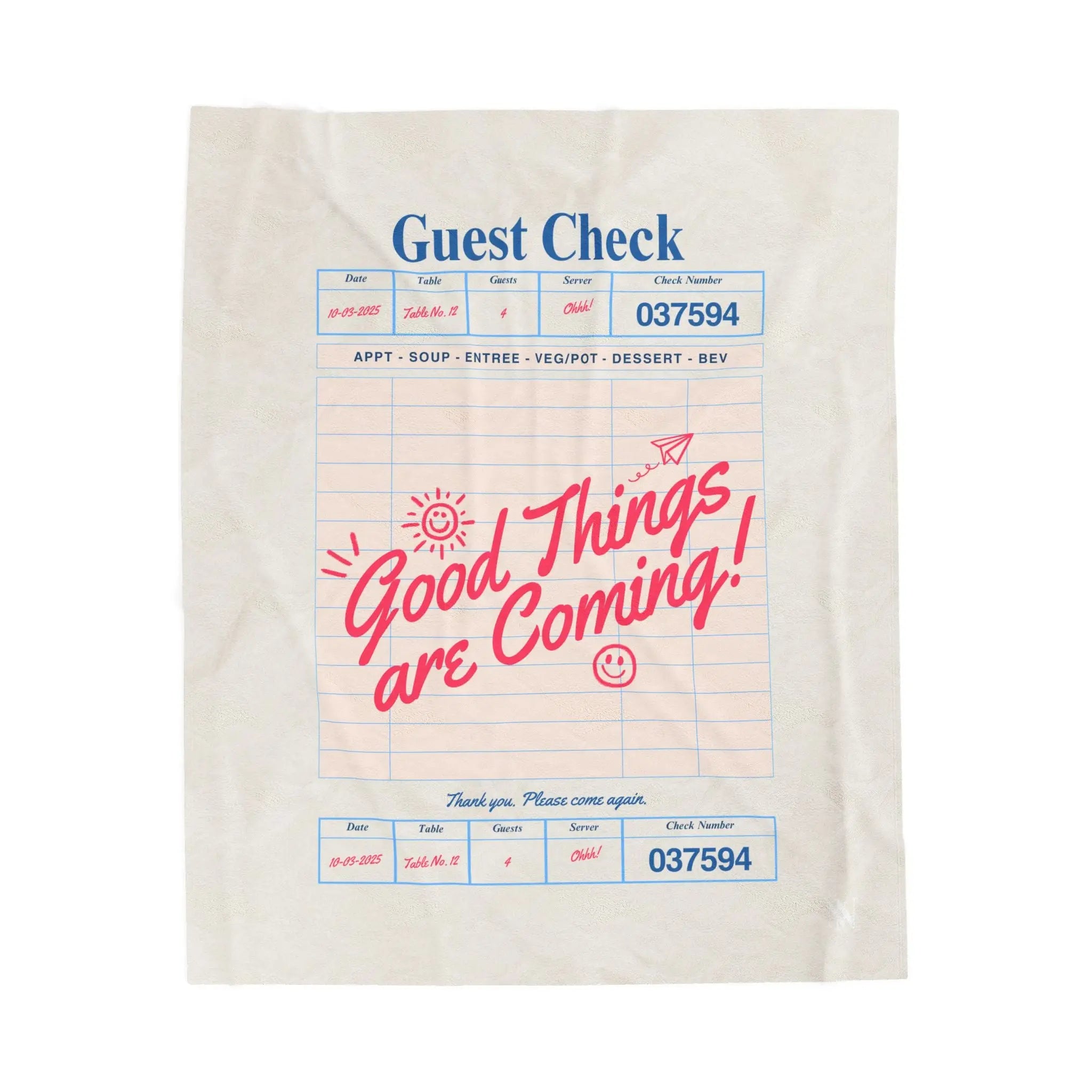 Good Things Are Coming Guest Check | Mix & Match Velveteen Fun-Flirty Lovers’ Blankets