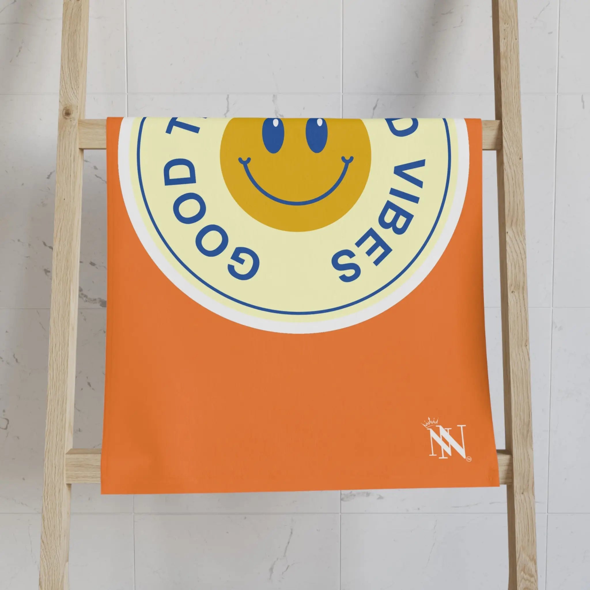 Good Times Good Vibes Happy Face Bright Orange Cum Towel