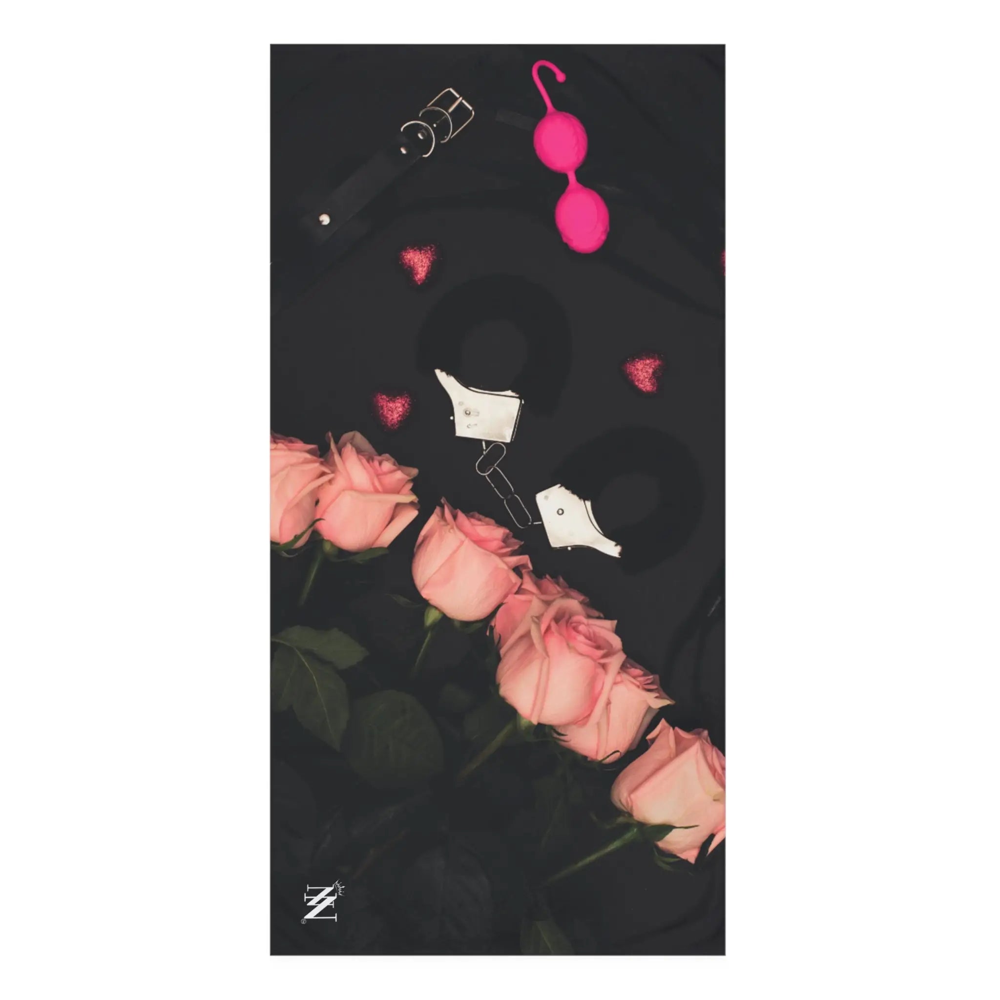 Furry Hand Cuffs & Roses Photograph | Mix & Match XL Fun-Flirty Lovers’ Towelsl