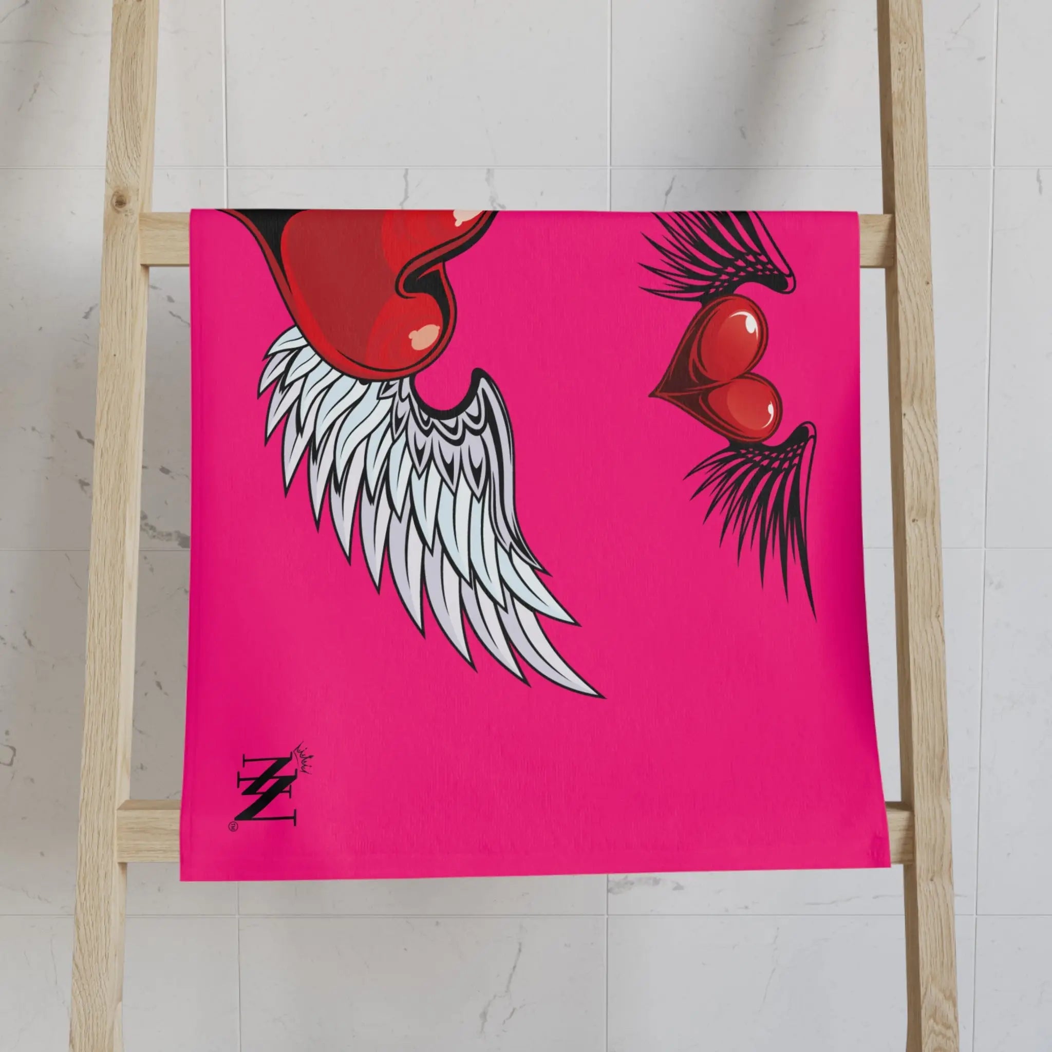 Double Hearts with Wings Signature Pink Cum Towel