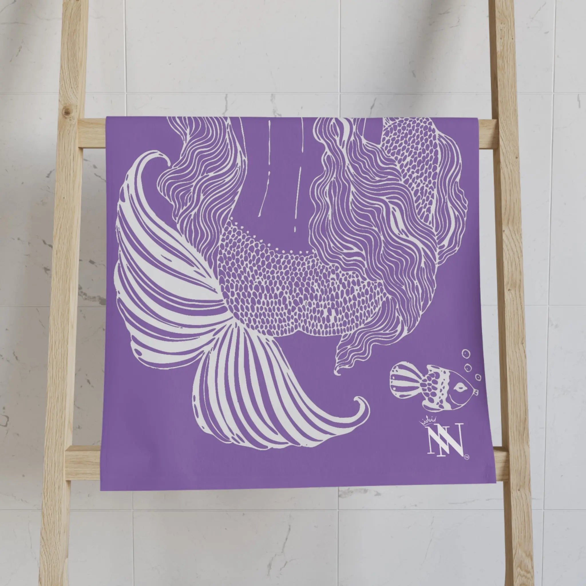 Mermaid Sitting Her Back Turned Light Purple Cum Towel