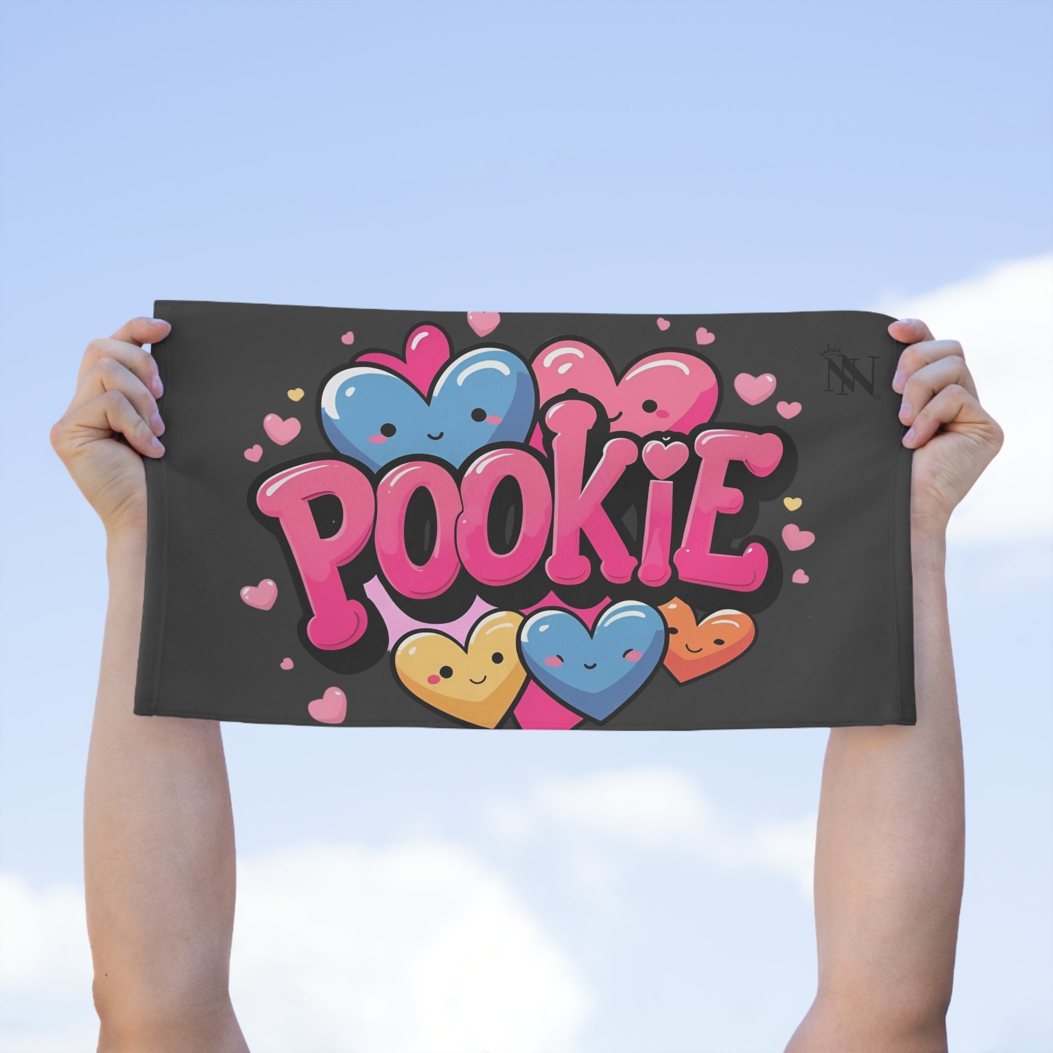 Cute Pookie Hearts Dark Grey | Mix & Match Soft Fun-Flirty Lovers’ Towels