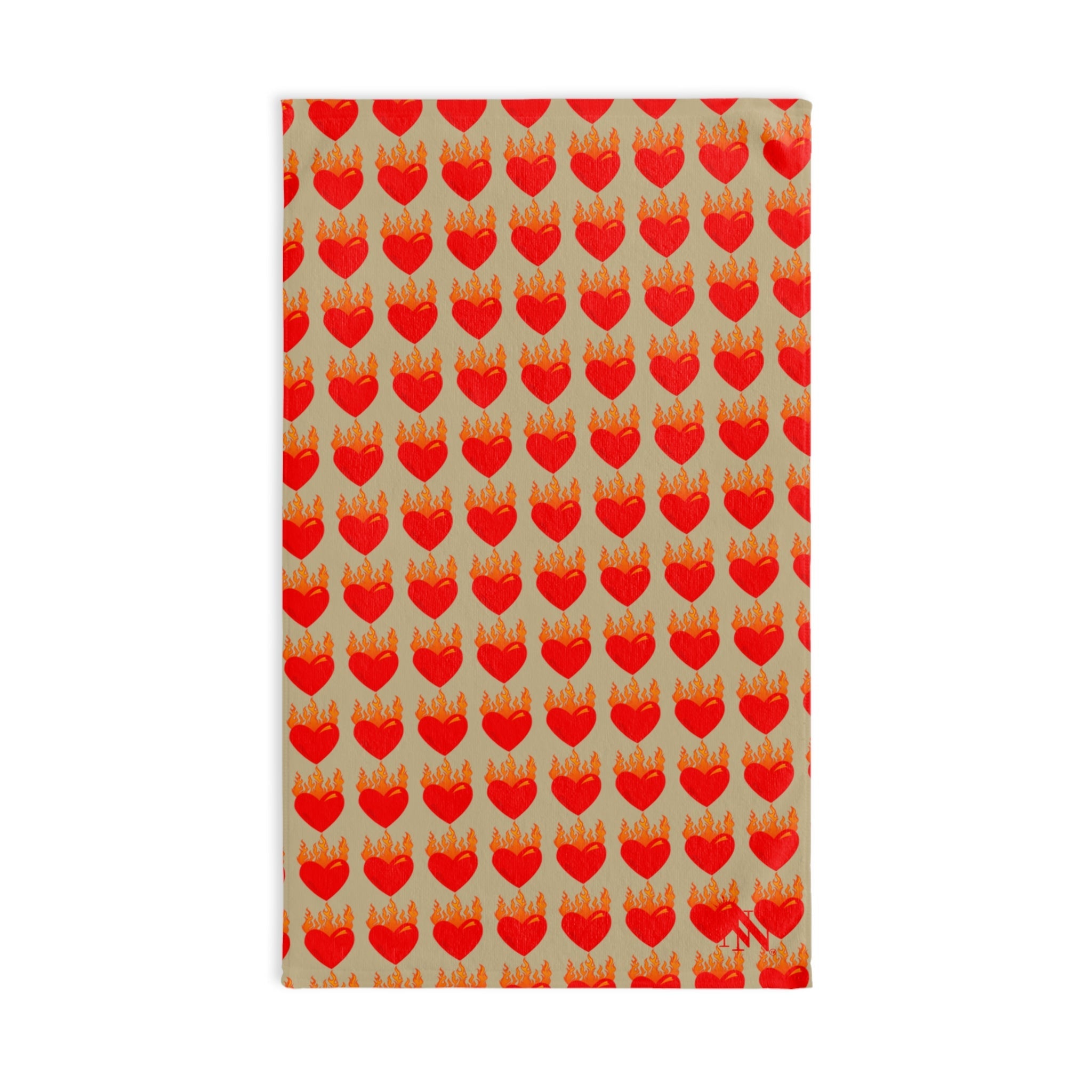 Red Flaming Heart Gold Print Cum Towel