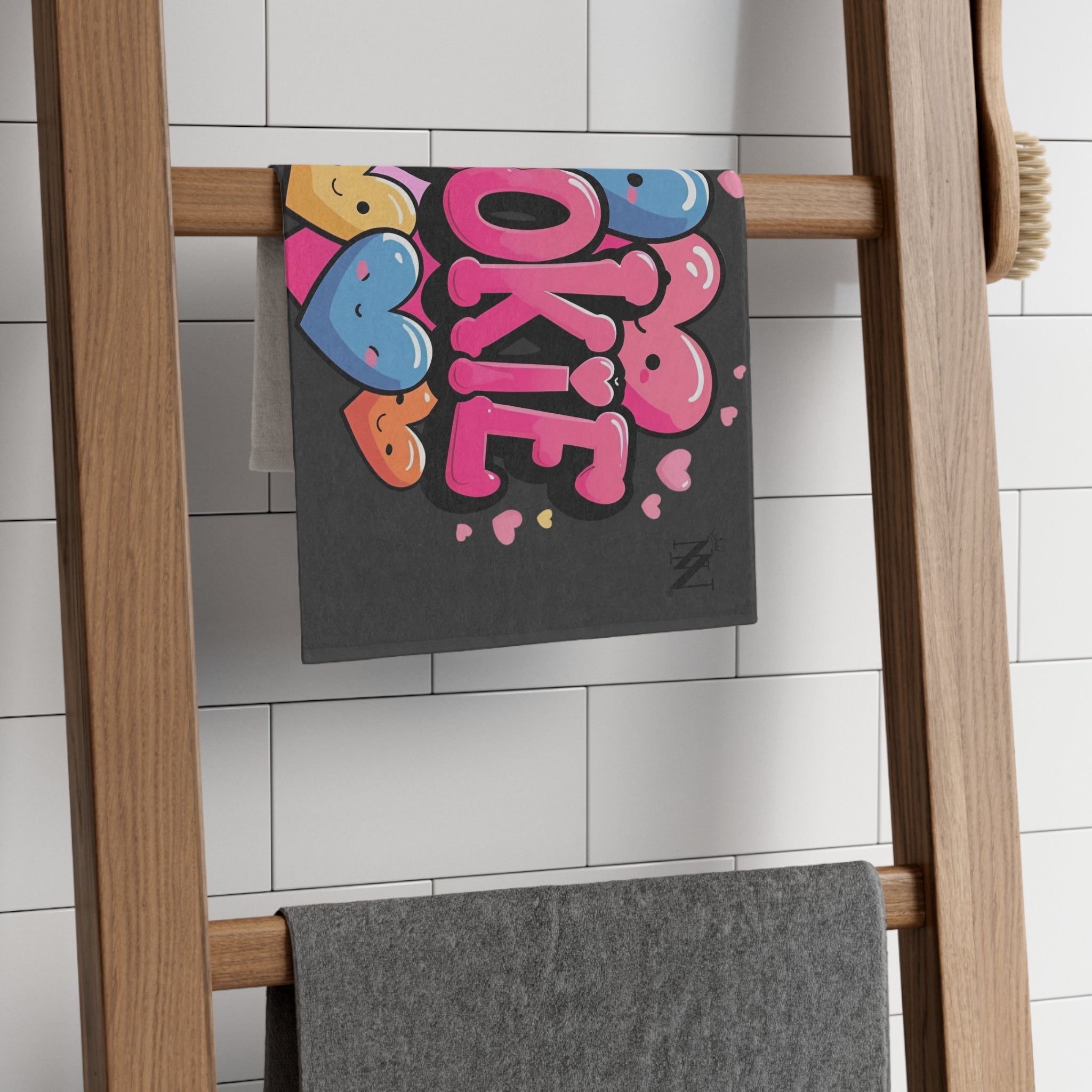 Cute Pookie Hearts Dark Grey | Mix & Match Soft Fun-Flirty Lovers’ Towels