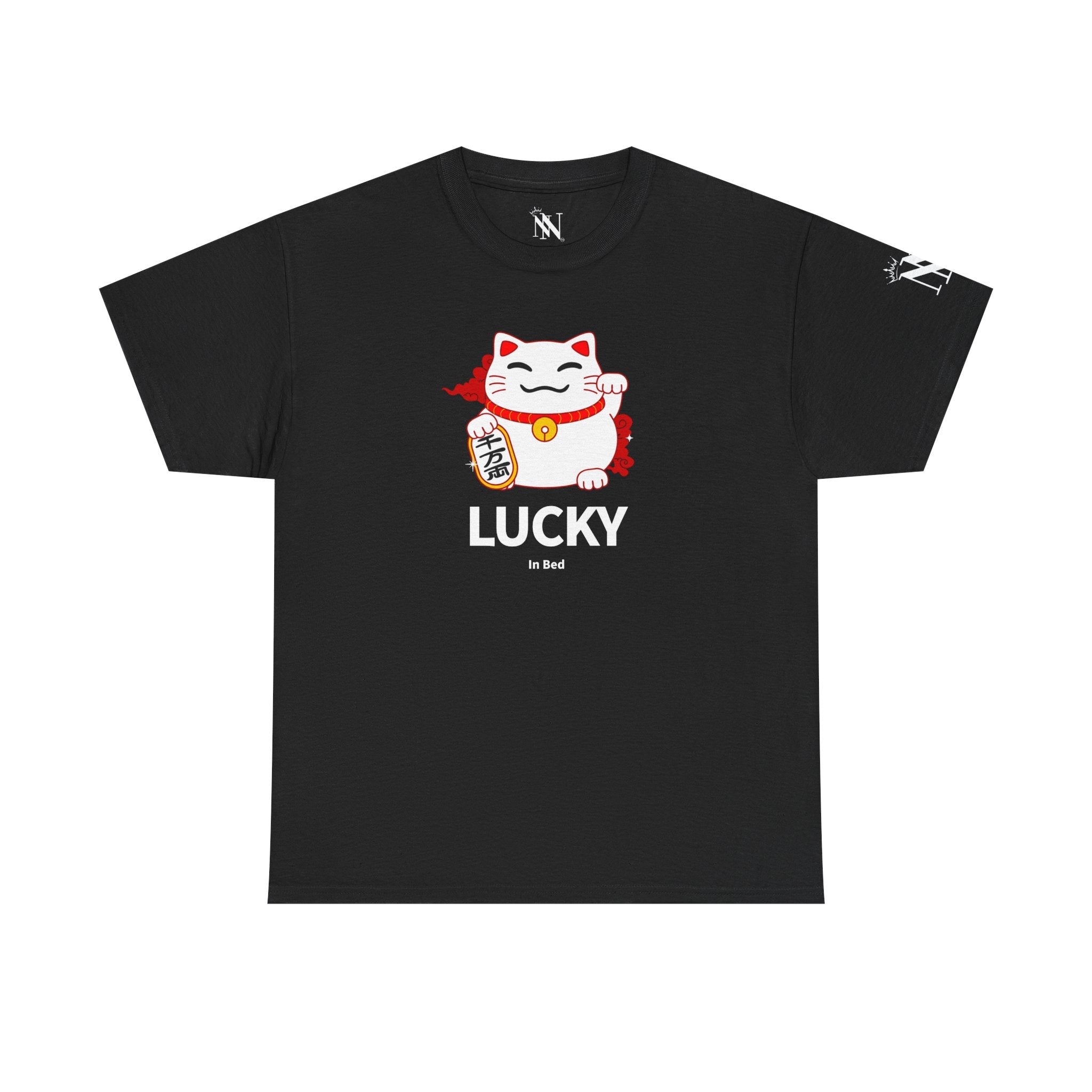 Lucky In Bed Beckoning Cat | Mix & Match Cotton Unisex Fun-Flirty Lovers’ T-Shirts