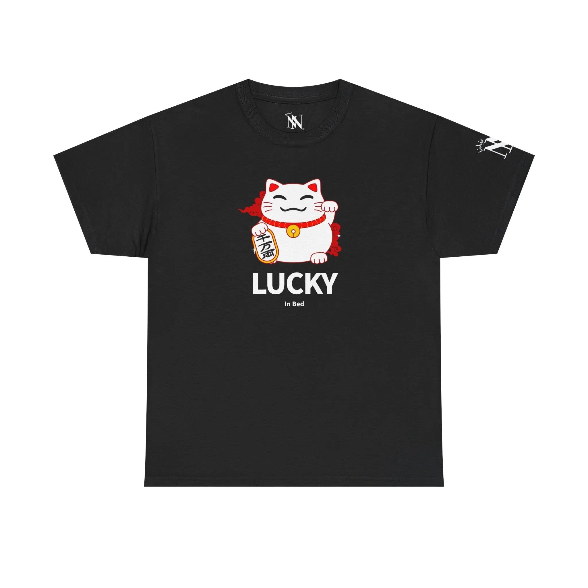 Lucky In Bed Beckoning Cat | Mix & Match Cotton Unisex Fun-Flirty Lovers’ T-Shirts