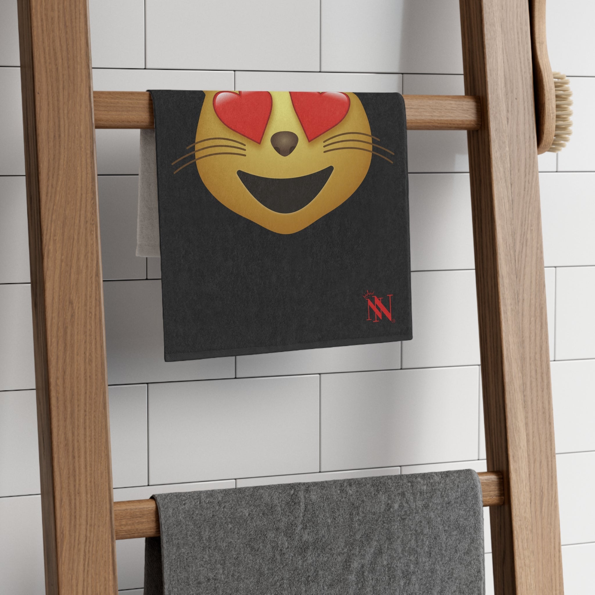 Kitty Love Emoji Black | Mix & Match Soft Fun-Flirty Lovers’ Towels