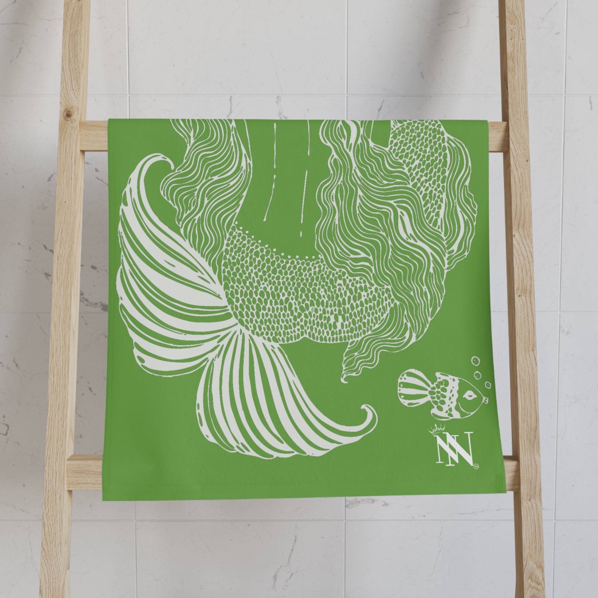 Mermaid Sitting Her Back Turned Lime Green Cum Towel