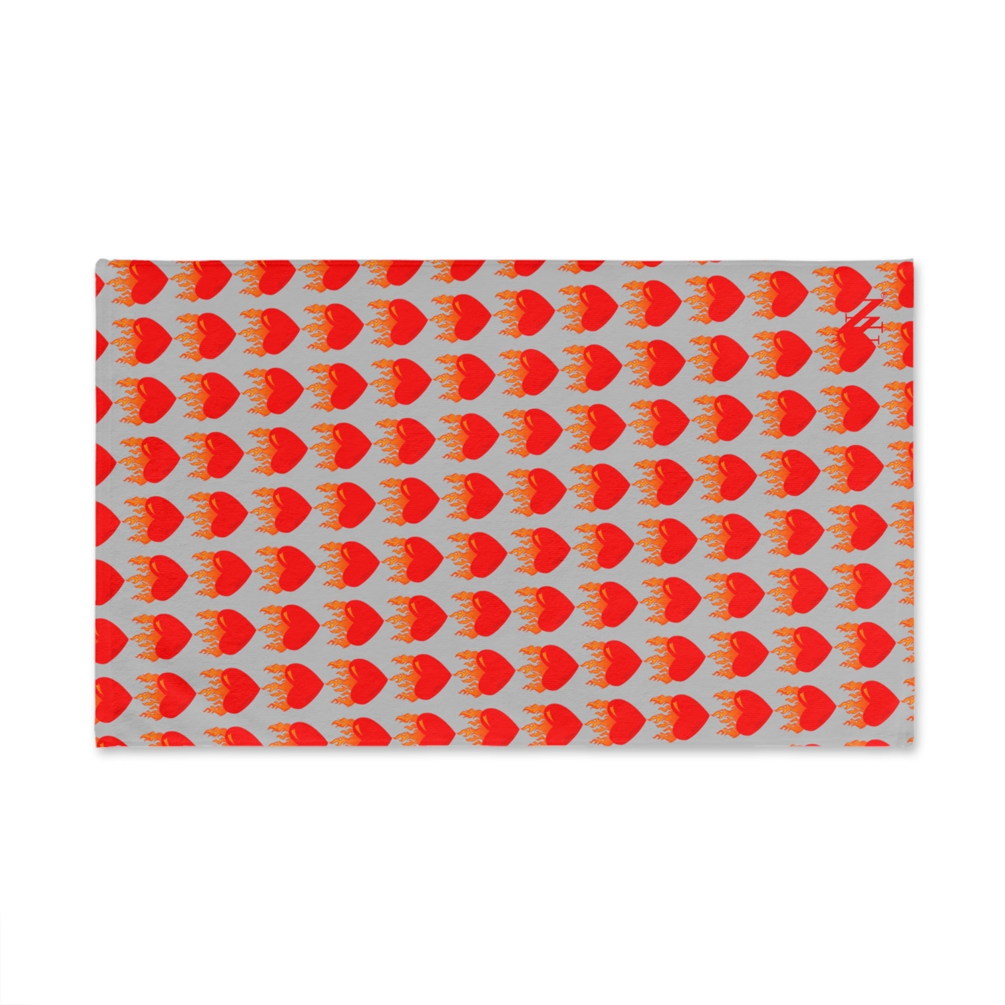 Red Flaming Heart Silver Print Cum Towel