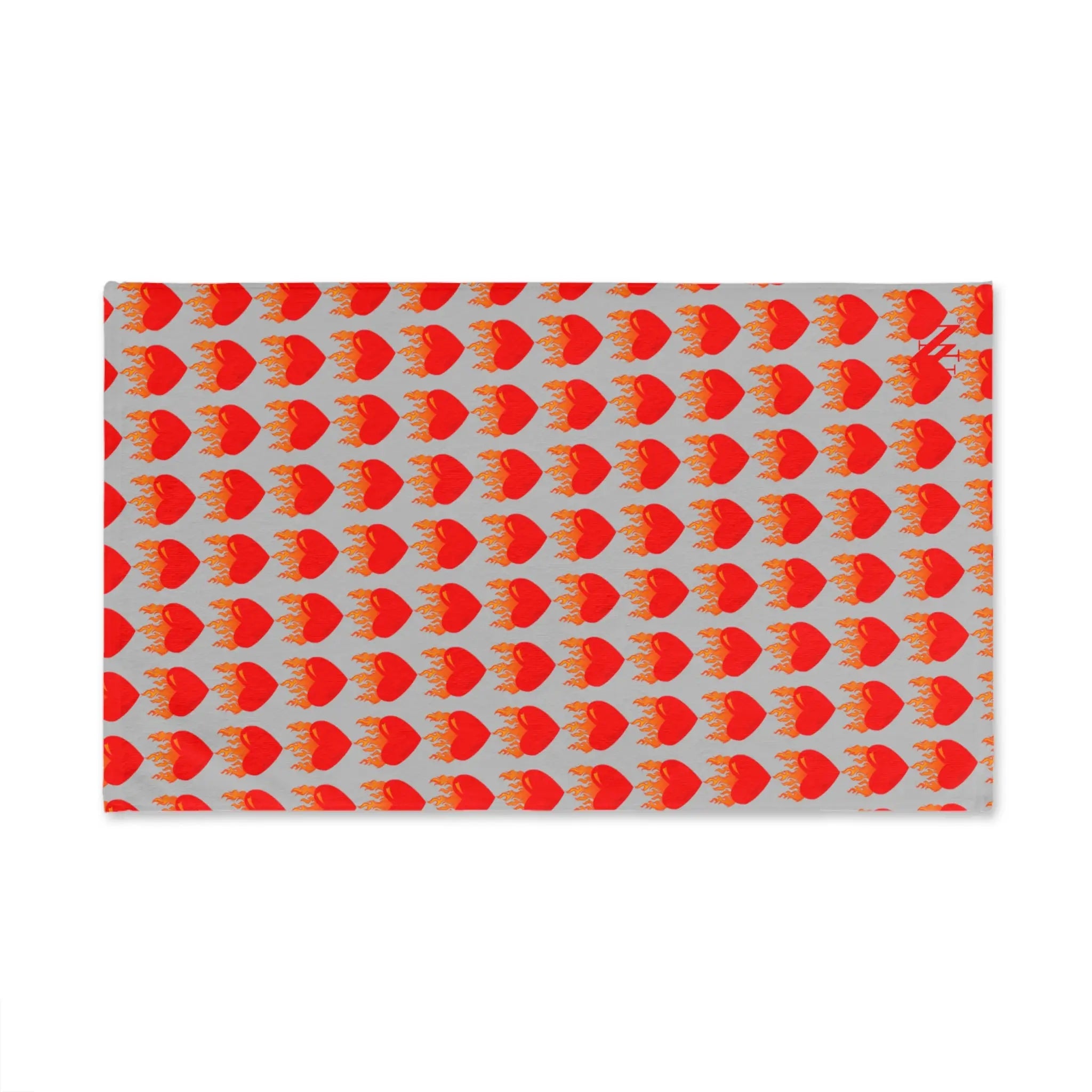 Red Flaming Heart Silver Print Cum Towel