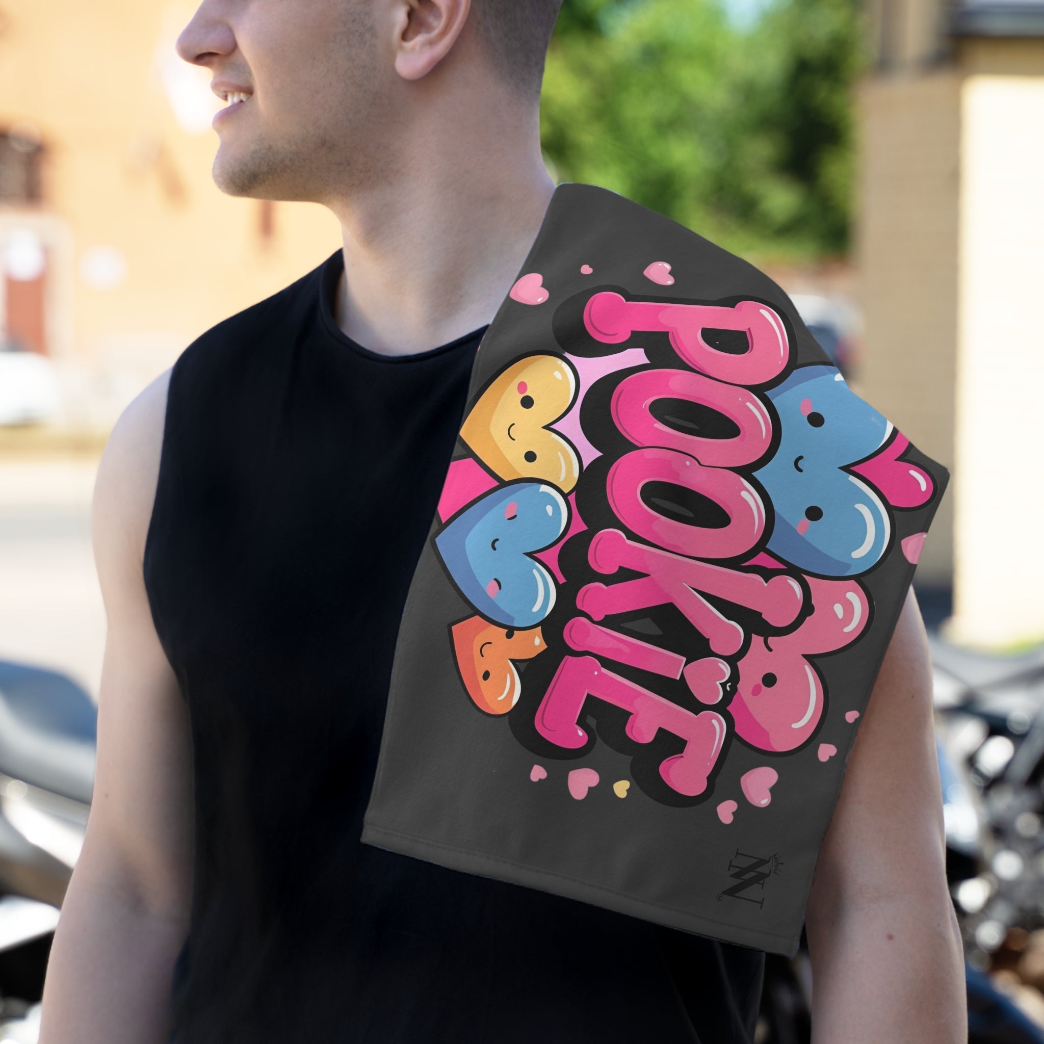 Cute Pookie Hearts Dark Grey | Mix & Match Soft Fun-Flirty Lovers’ Towels