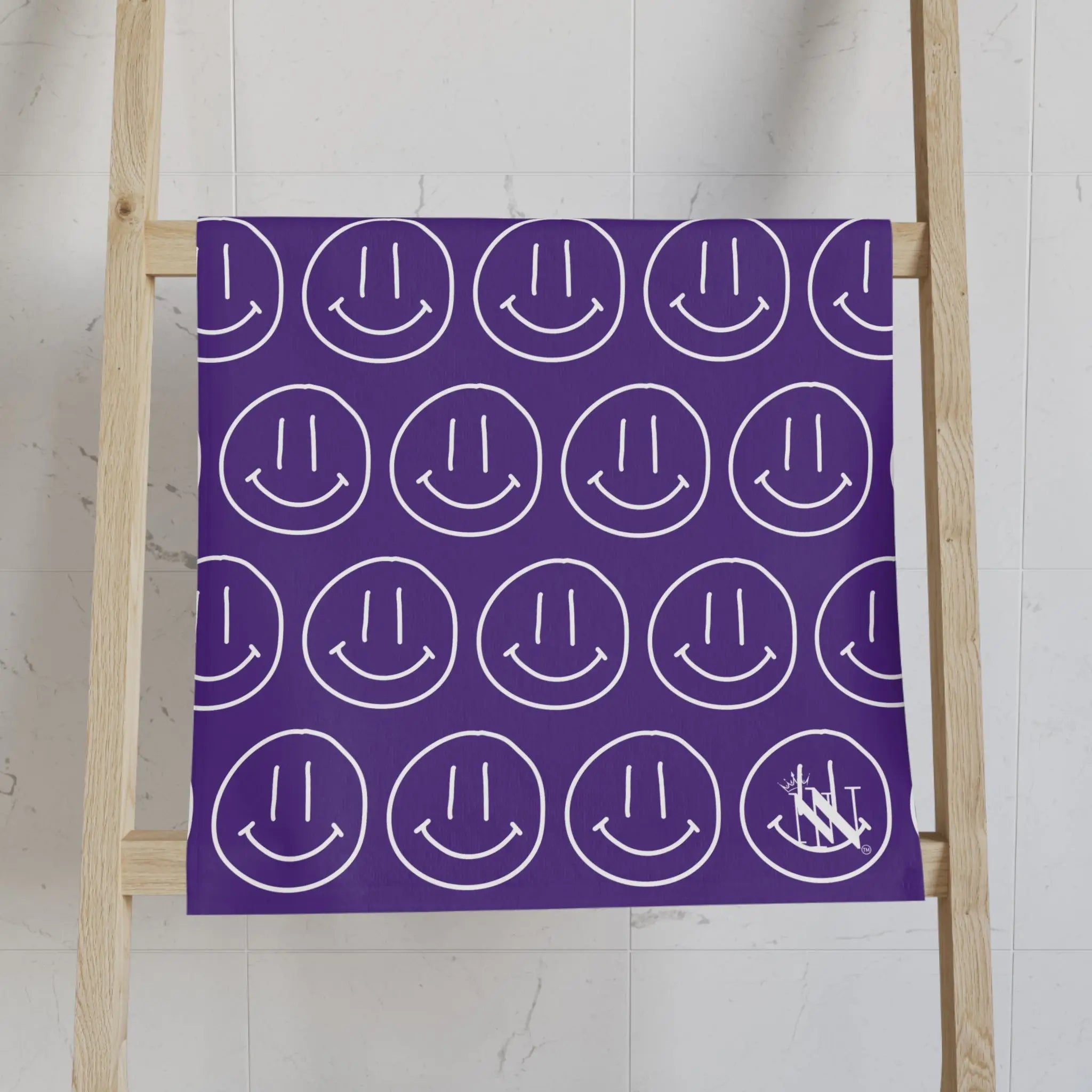 Happy Smiling Emoji Pattern Purple Cum Towel